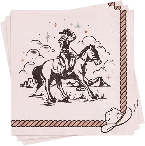 xo, Fetti Party Western Paper Cowgirl Napkins | 3-ply 25 pcs | Printed Rodeo Bachelorette Decorations, Ranch Birthday Party Tableware, Party Supplies, Cowboy Kids Bday Decor