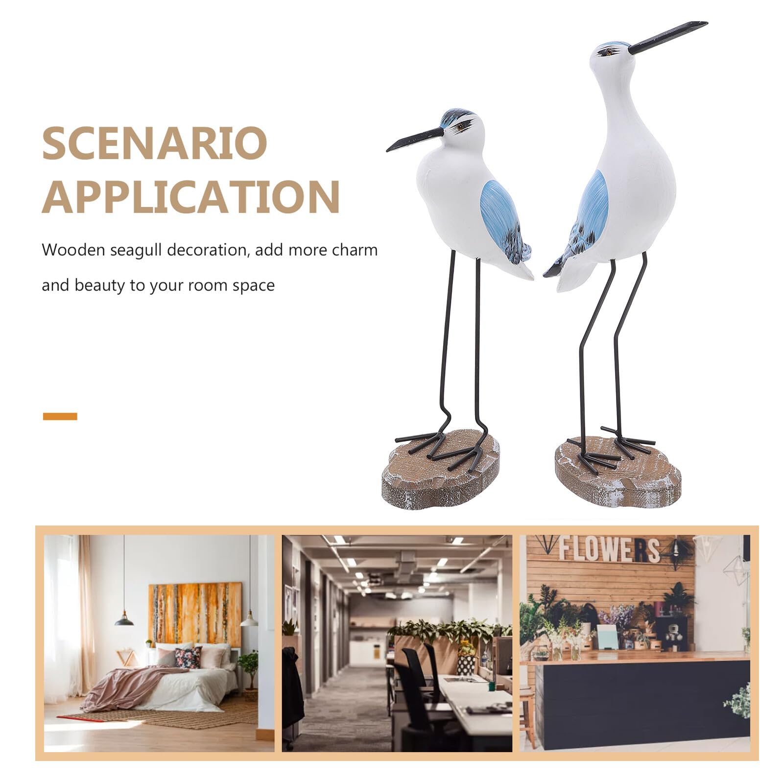 Housoutil Juego de 2 Estatuas de Gaviotas de Madera Tallada de 30 y 33 CM Decoración Costera Náutica para Jardín Repisa o Sala de Estar Figuras de Ave Marina para Casa de Playa