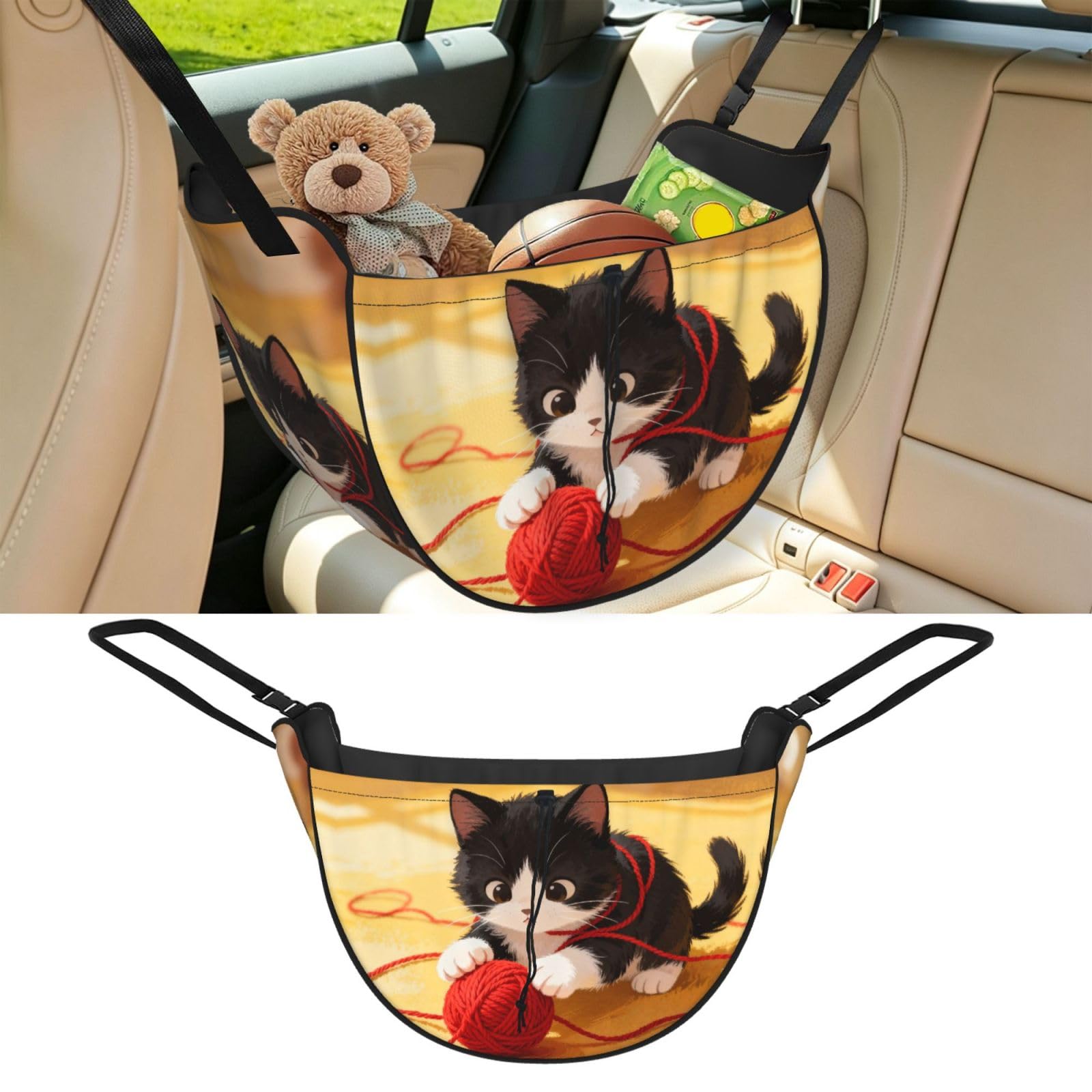 Cntdbu Black Cat Yarn Ball Car Seat Organizer-Backseat Storage Bag For Travel