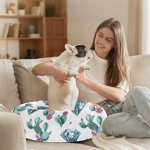 Miniatura 8 de Pet Dog Beds Removable & Washable Fluffy Orthopedic Dog Bed for Medium Size Pets Supplies S Diamonds with Flowers Cactus
