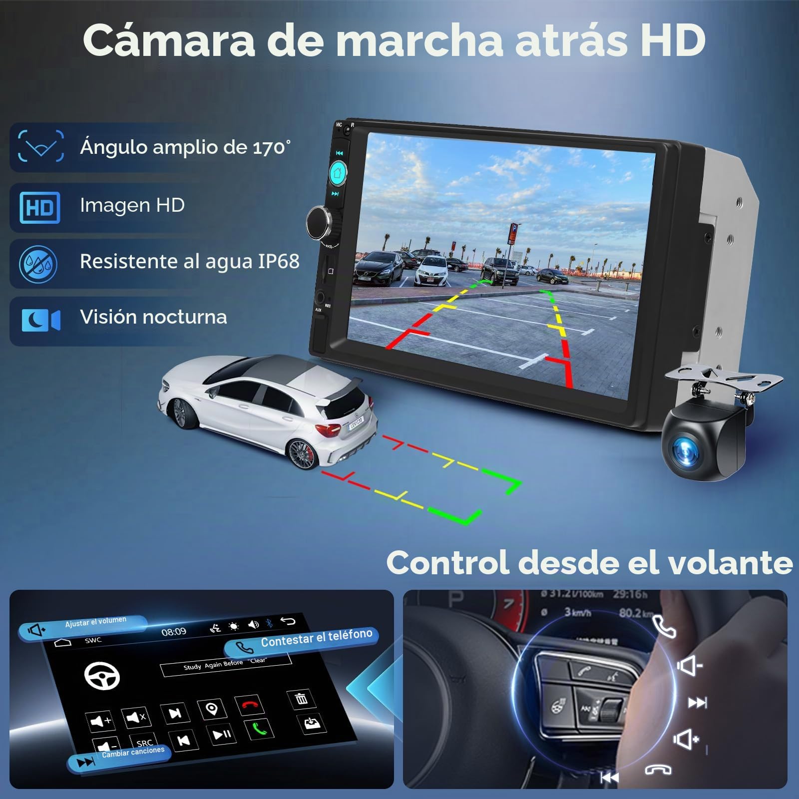 Radio de Coche 2 DIN con Bluetooth Manos Libres, Hodozzy 7 Pulgadas Pantalla Táctil Reproductor MP5 con AUX/USB/FM Radio, Estéreo de Coche 2 DIN Mirrorlink/Luz de Fondo/Controles del Volante+ Cámara