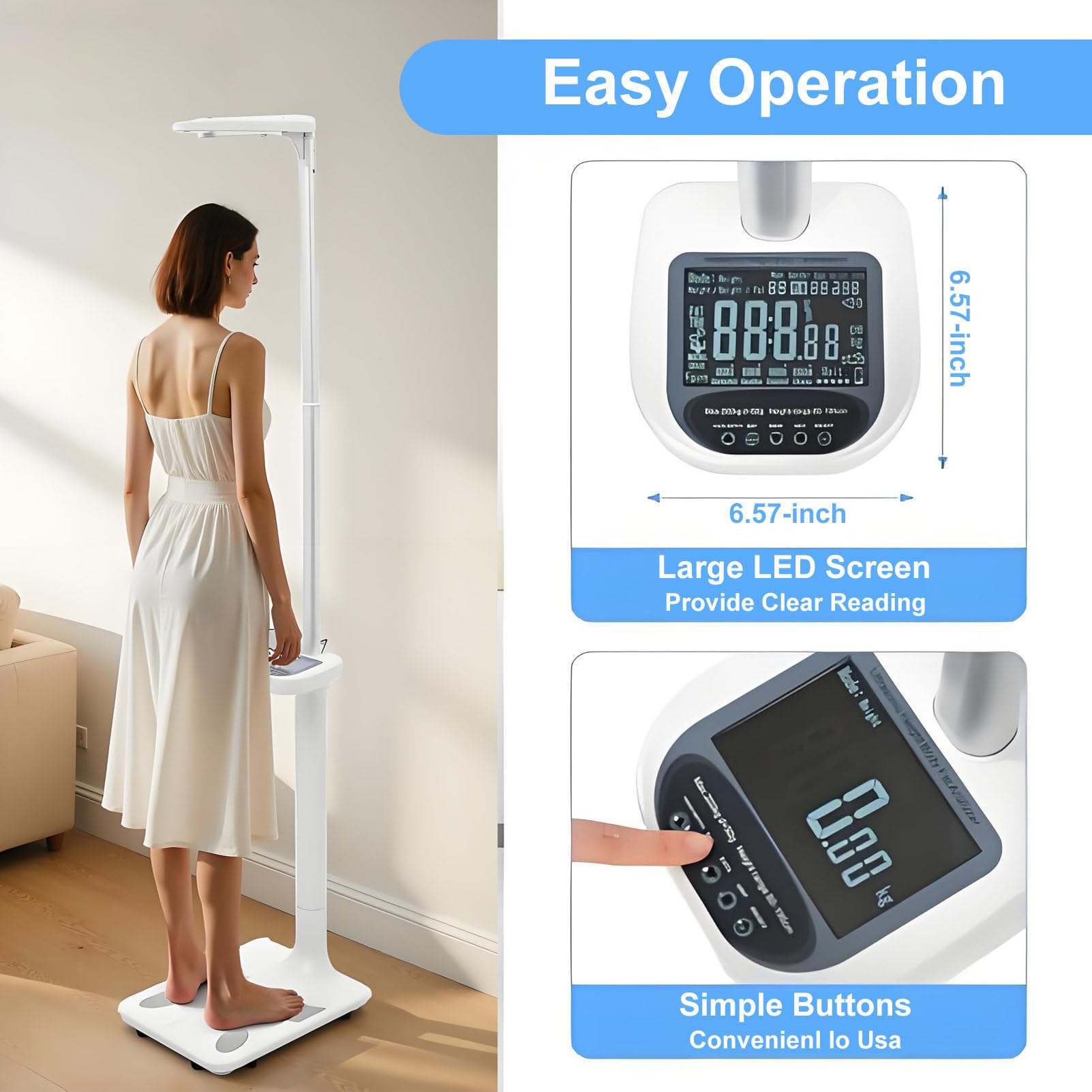 Balanza médica ultrasónica Profesional con Pantalla LCD | Balanza médica digital para medir la estatura y el peso, analizador electrónico de grasa corporal