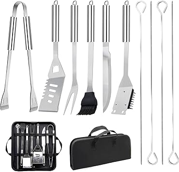 11Pcs Stainless Steel BBQ Grilling Accessories Set, Dad Gifts for Fathers Day Grilling Gifts,Portable Practical Grill Tools Utensils Kit with Storage Bag for Outdoor Grill Camping Backyard