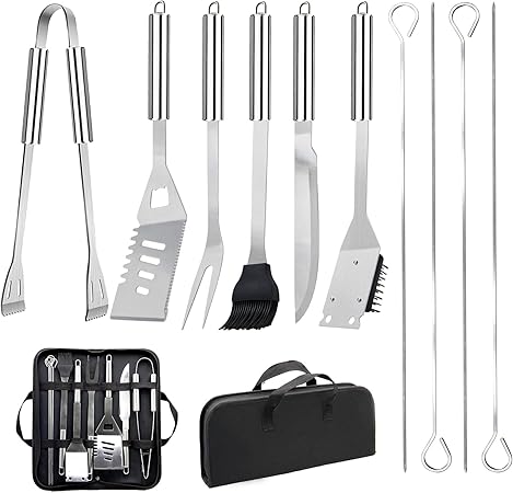 11Pcs Stainless Steel BBQ Grilling Accessories Set, Dad Gifts for Fathers Day Grilling Gifts,Portable Practical Grill Tools Utensils Kit with Storage Bag for Outdoor Grill Camping Backyard