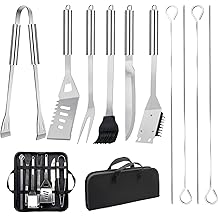 11Pcs Stainless Steel BBQ Grilling Accessories Set, Dad Gifts for Fathers Day Grilling Gifts,Portable Practical Grill Tools Utensils Kit with Storage Bag for Outdoor Grill Camping Backyard