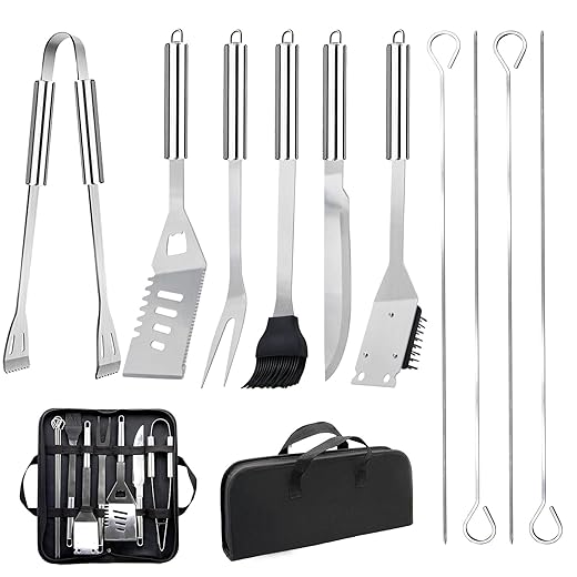 11Pcs Stainless Steel BBQ Grilling Accessories Set, Dad Gifts for Fathers Day Grilling Gifts,Portable Practical Grill Tools Utensils Kit with Storage Bag for Outdoor Grill Camping Backyard