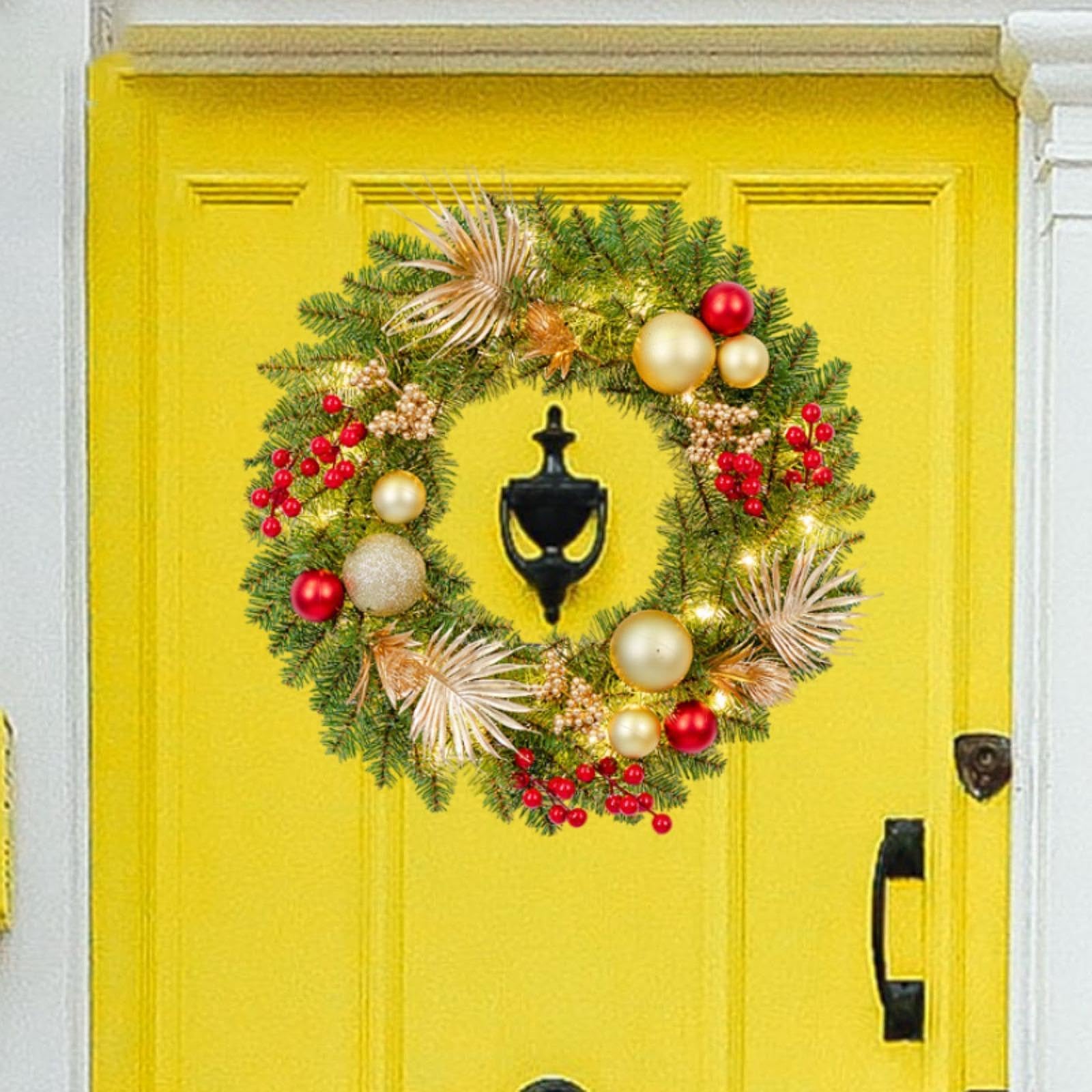Sharplace Couronne de Noël pour Porte d'entrée, Guirlande saisonnière Lumineuse, Ornement Suspendu de 50cm, décoration de noël pour Patio, Maison, cheminée