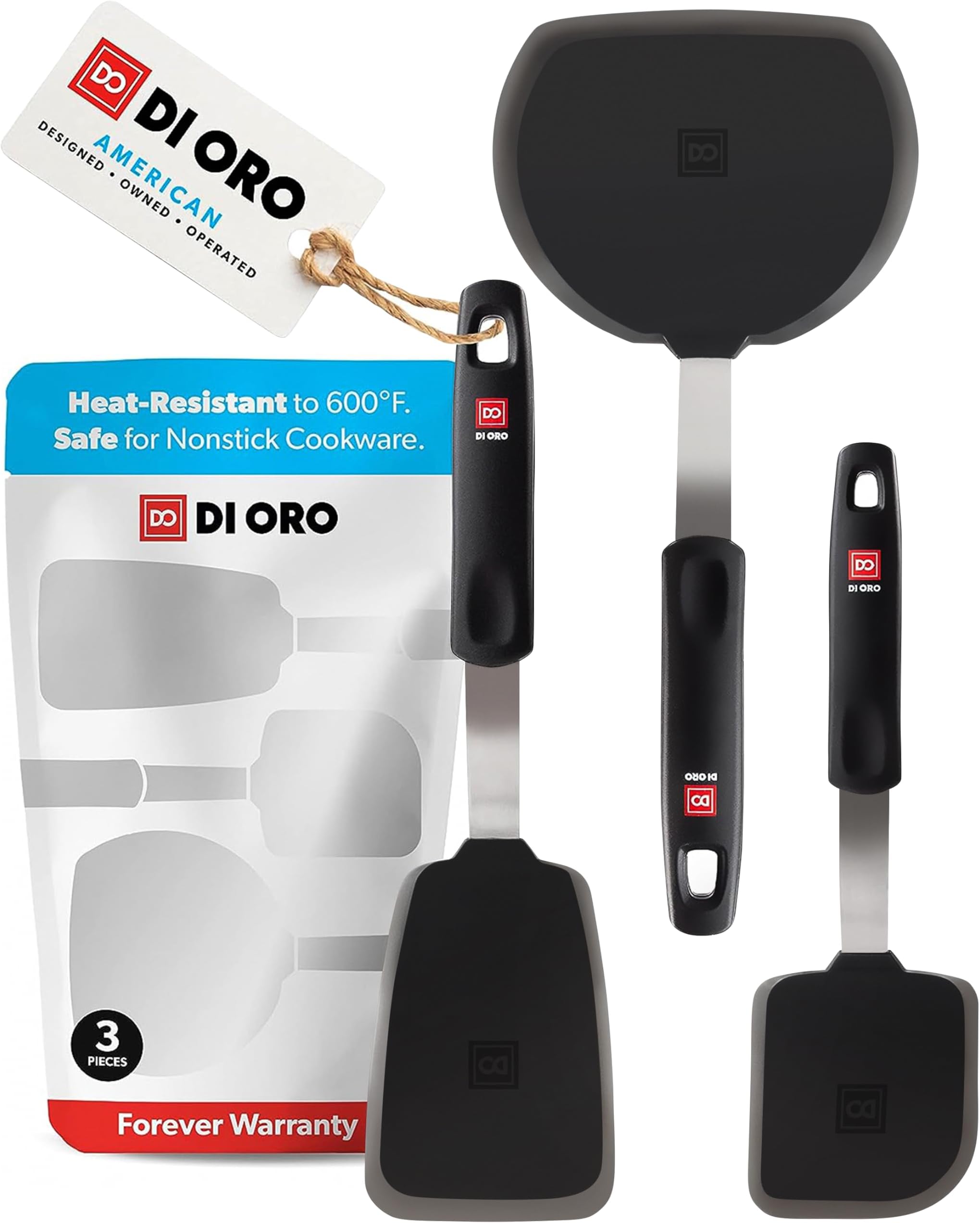 - DI ORO Spatulas for Kitchen Use - Forever Warranty - 600°F Heat-Resistant Silicone - Turner Spatula Set for Cooking - BPA Free Wide Pancake Spatulas - Egg Flippers for Nonstick Cookware Safe (3pc)