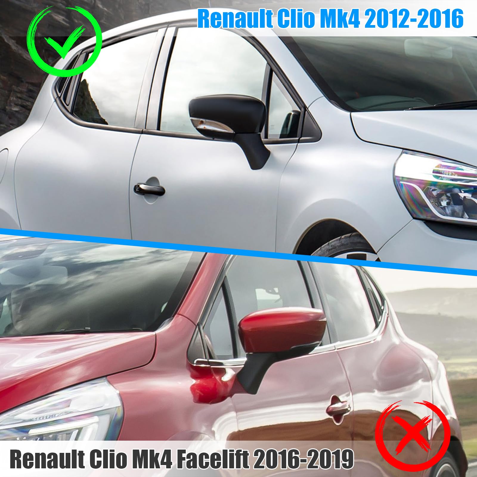 Spiegelabdeckungen Ersatz für Renault Clio 4 2012-2016, Capture First Generation J87 2013-2019, Zoe 2012-2024, Auto Außenspiegelkappe Rückspiegelkappe Links & Rechts, 963732631R 963732631 Mattschwarz