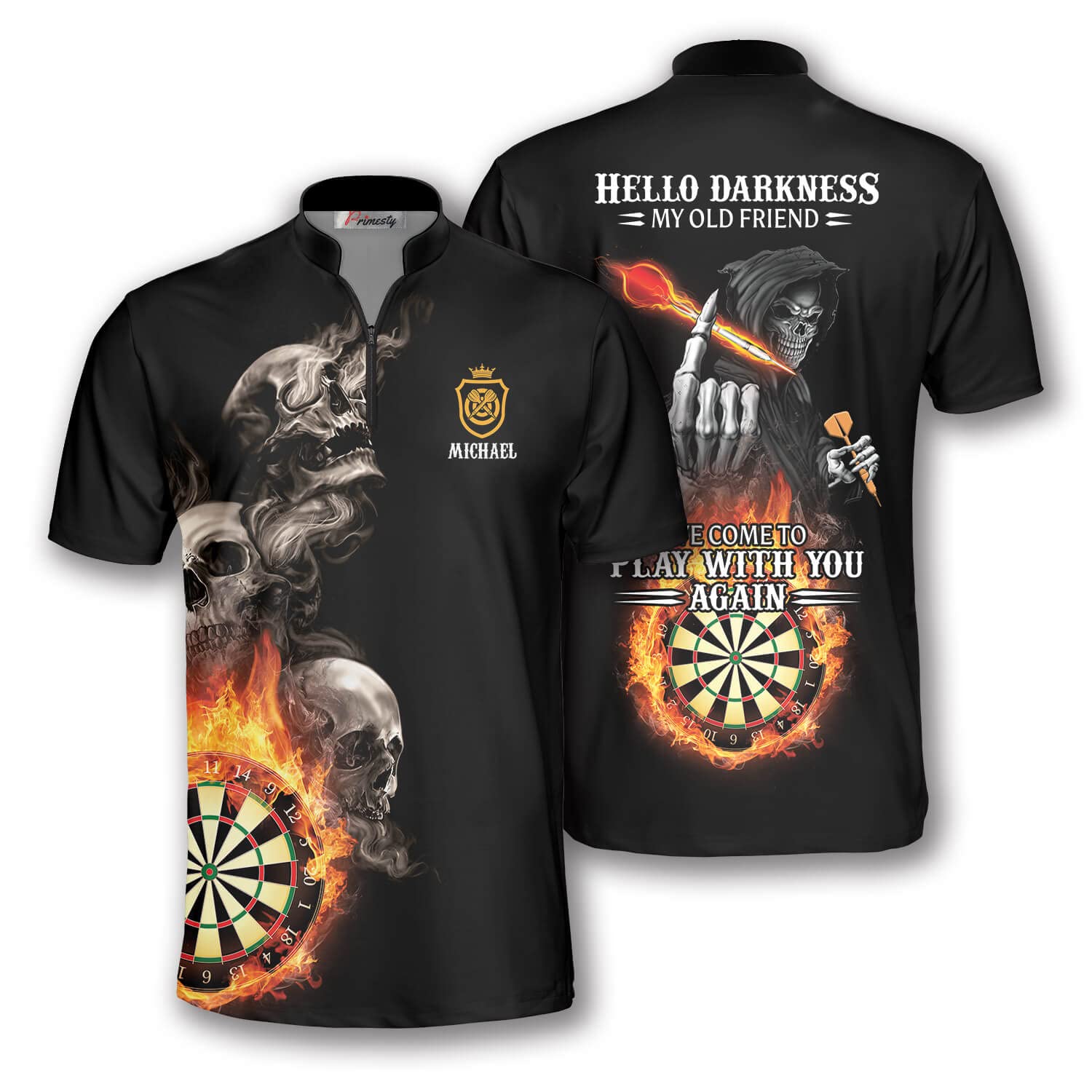 PRIMESTY Personalized Dart Jerseys for Men, Dye-Sublimated Custom Darts Jerseys with Name, Sash Collar, Size S-5XL