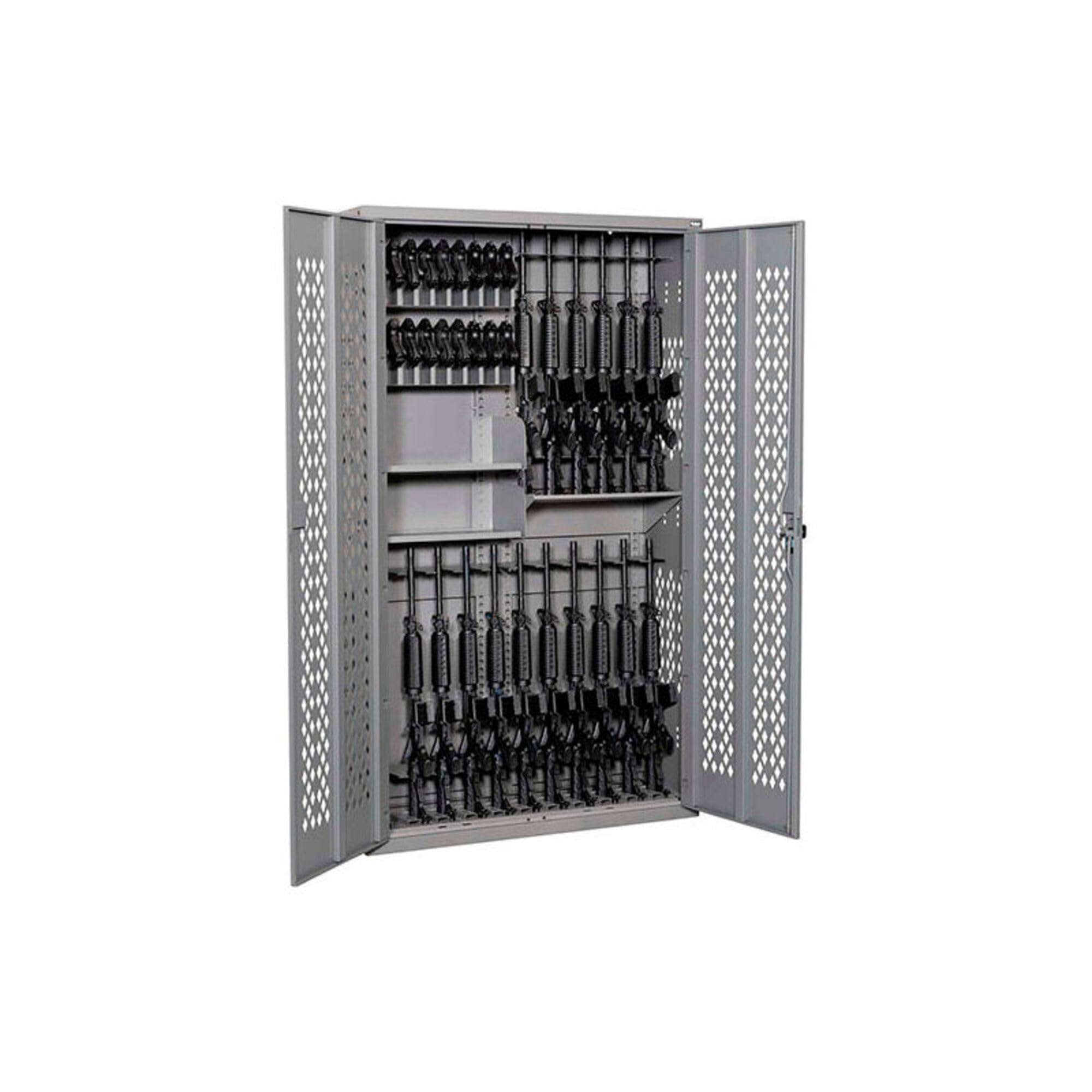 Datum Storage Argos Hinged Door Weapons Cabinet Holds 18 Rifles & 20 Pistols With 2 Half Shelves for additional storage, 72", Battleship Grey