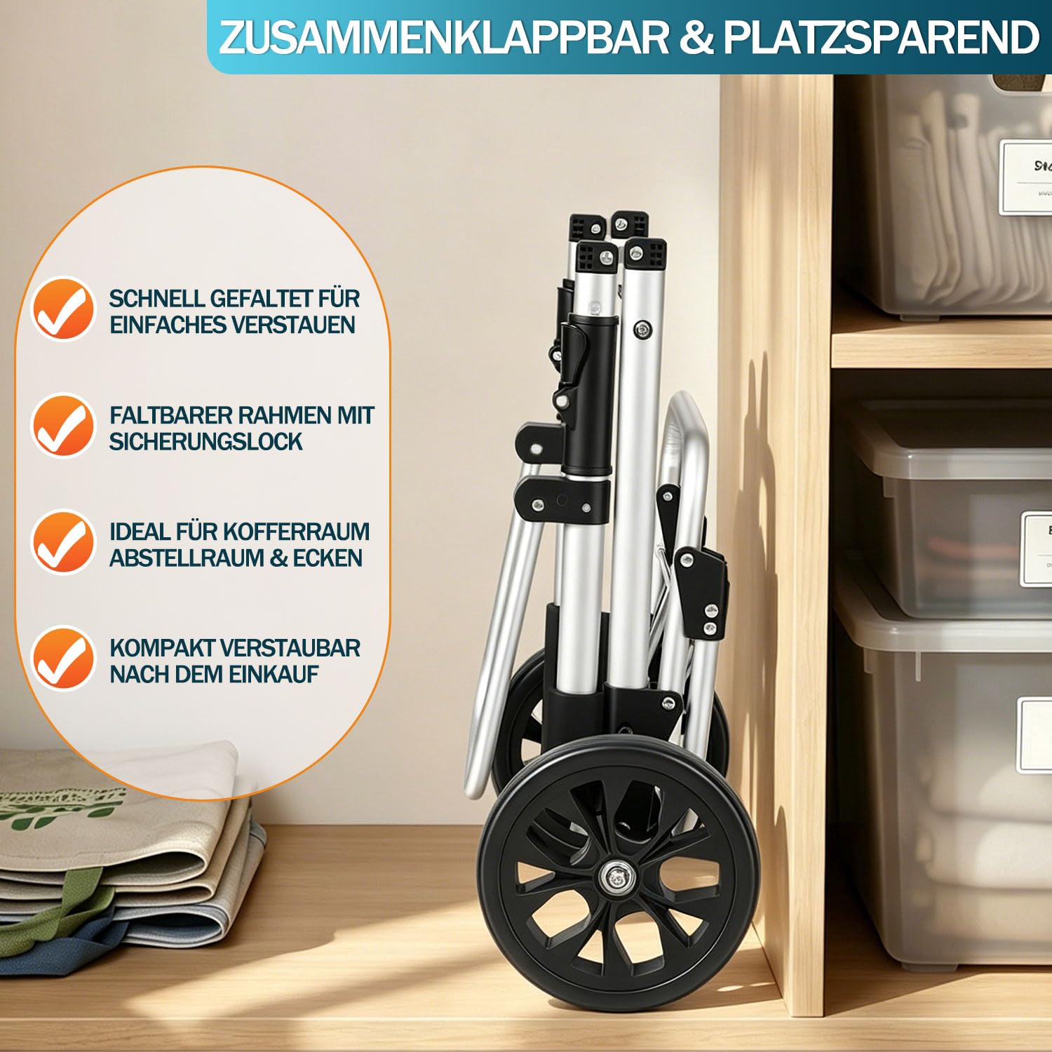 Carrello per la spesa da 40 litri con scomparto frigorifero, pieghevole
