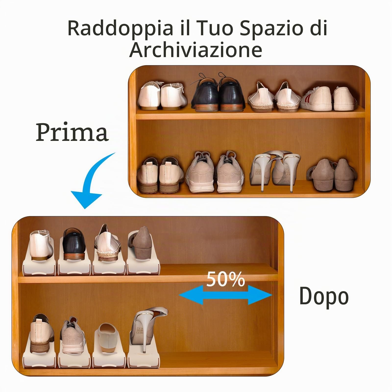 Scarpiera organizer per scarpe, confezione da 10, salvaspazio, 4 livelli regolabili, beige