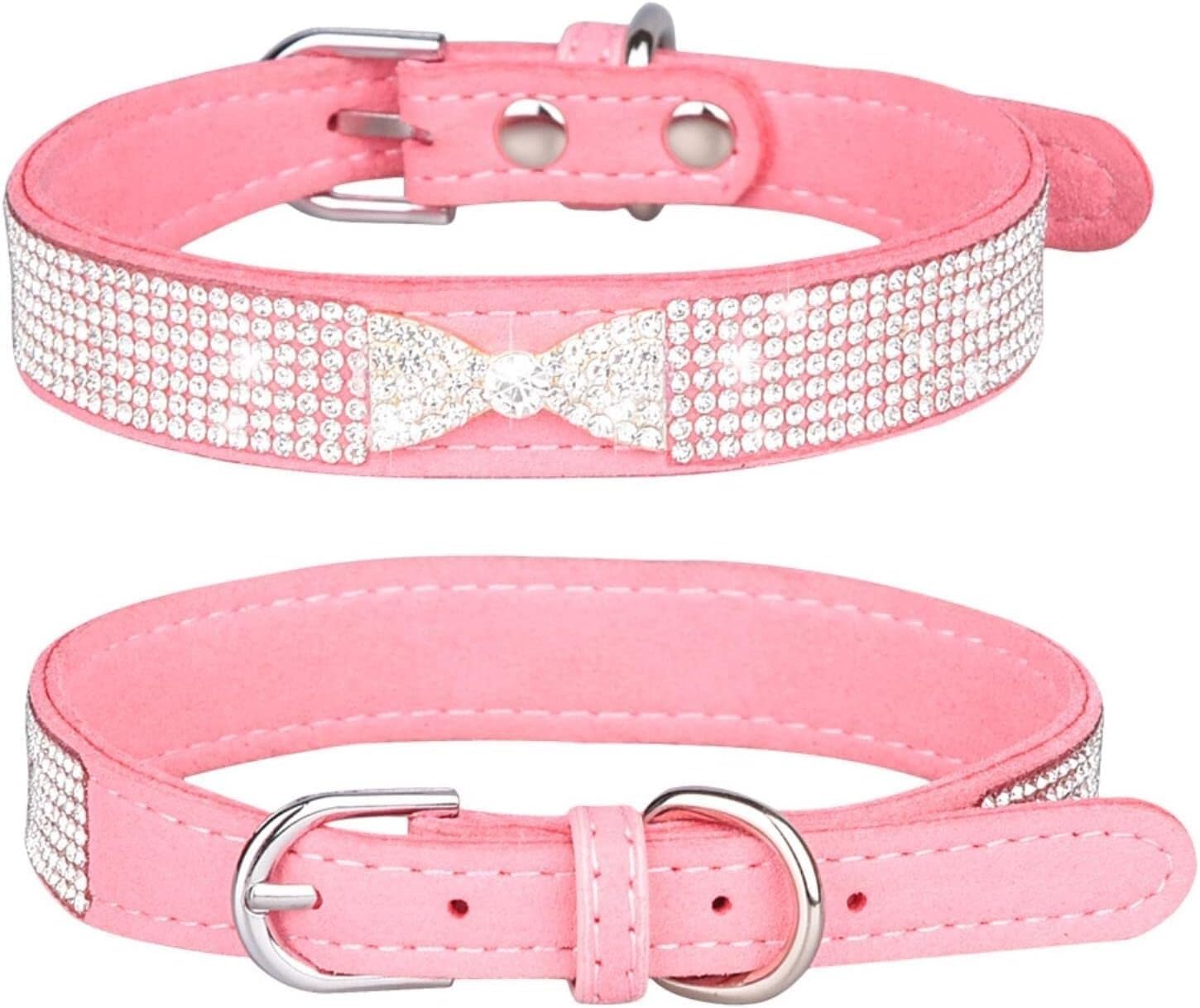 Obroża dla psa, Uroczy Bling z błyszczącą kokardką dla dziewcząt i chłopców Rhinestone spersonalizowany(Purple,X Small)