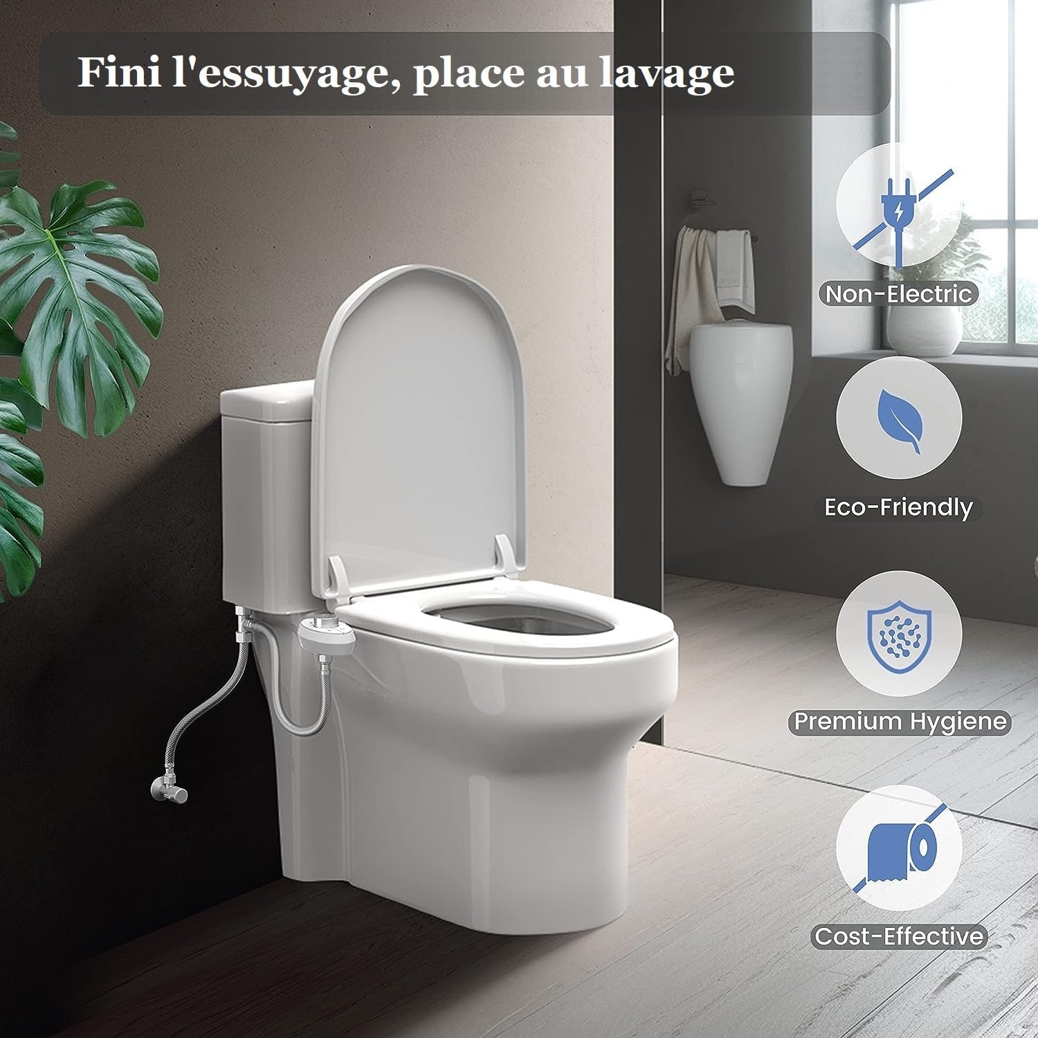 BbfStyle - Marque Française - Kit Bidet WC Japonais pour l'hygiène intime - Double Jet - Compatible WC Aux Normes Françaises - Pour une arrivée d'eau à Gauche ou à Droite - en ABS - Taharat -