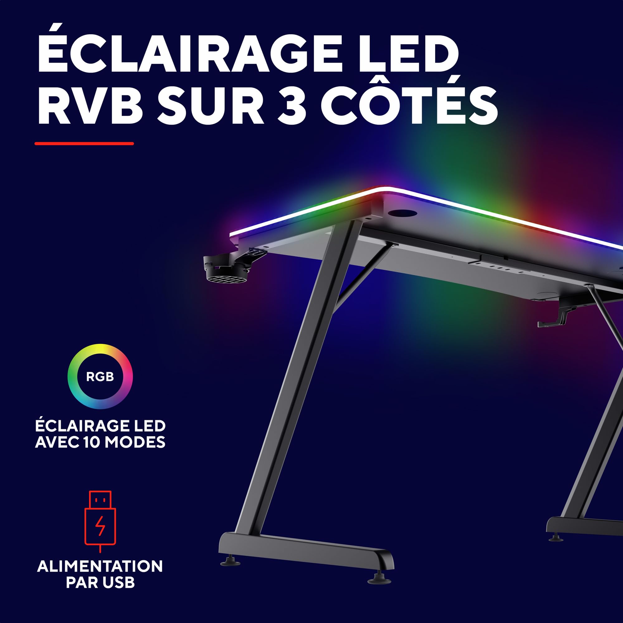 GXTrust Luminus Pro Bureau Gaming 120x60 cm avec LED RGB, Noir