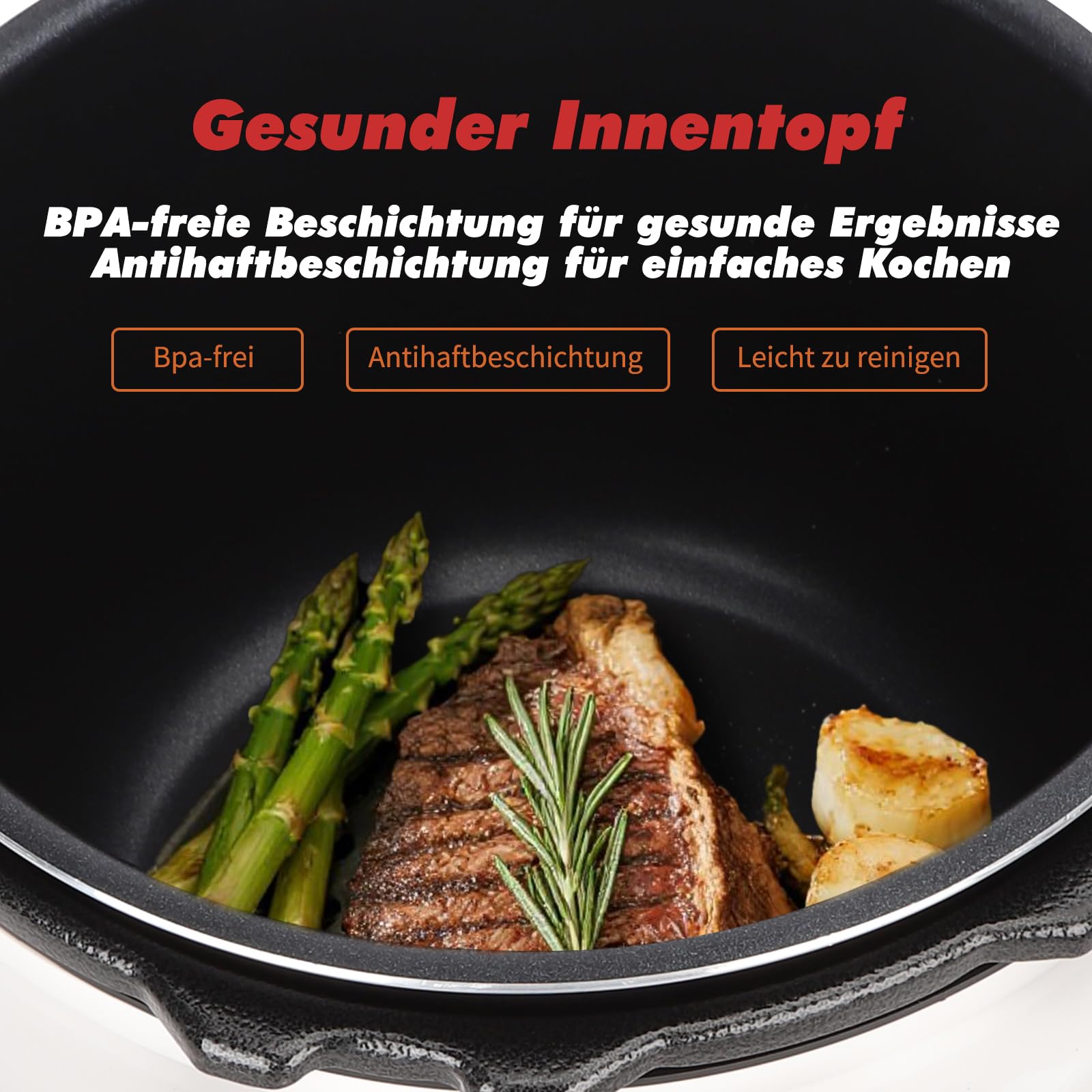 Aigostar Panda - 7-in-1 Schnellkochtopf, 5,5 L Multikocher Pressure Cooker, 14 Automatik-Programme, LED-Panel, Druckeinstellungen, Timer und Warmfunktion, Antihaftbeschichteter, 1000 W
