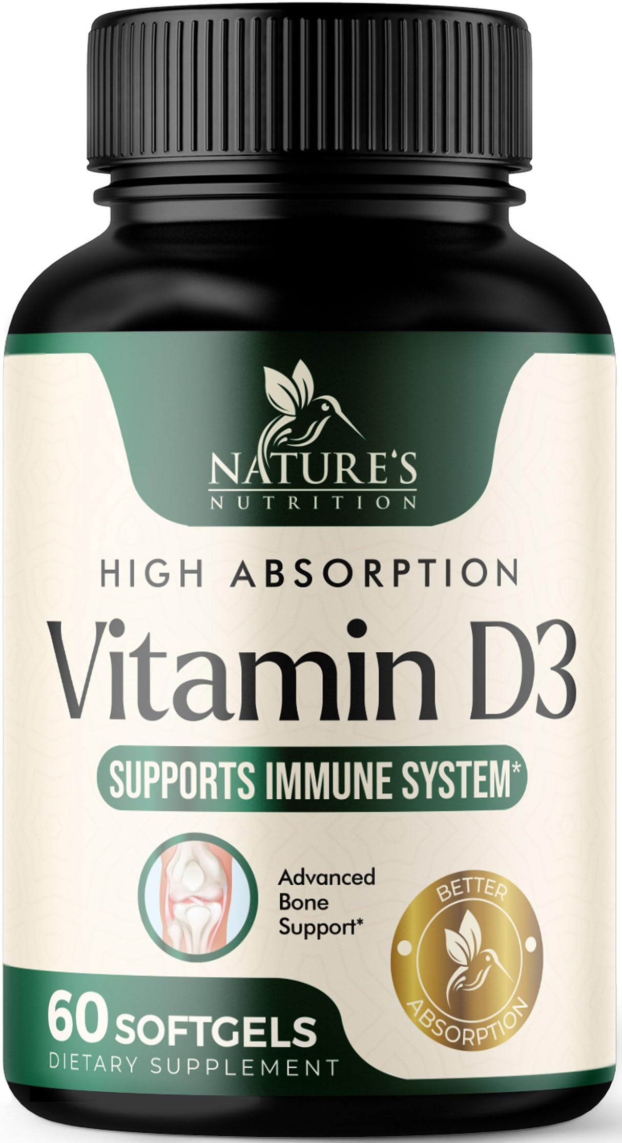 Vitamin D3 Supplement 5000IU 125 mcg - Extra Strength Vitamins D-3 Dietary Softgels for Bone Teeth Muscle Health