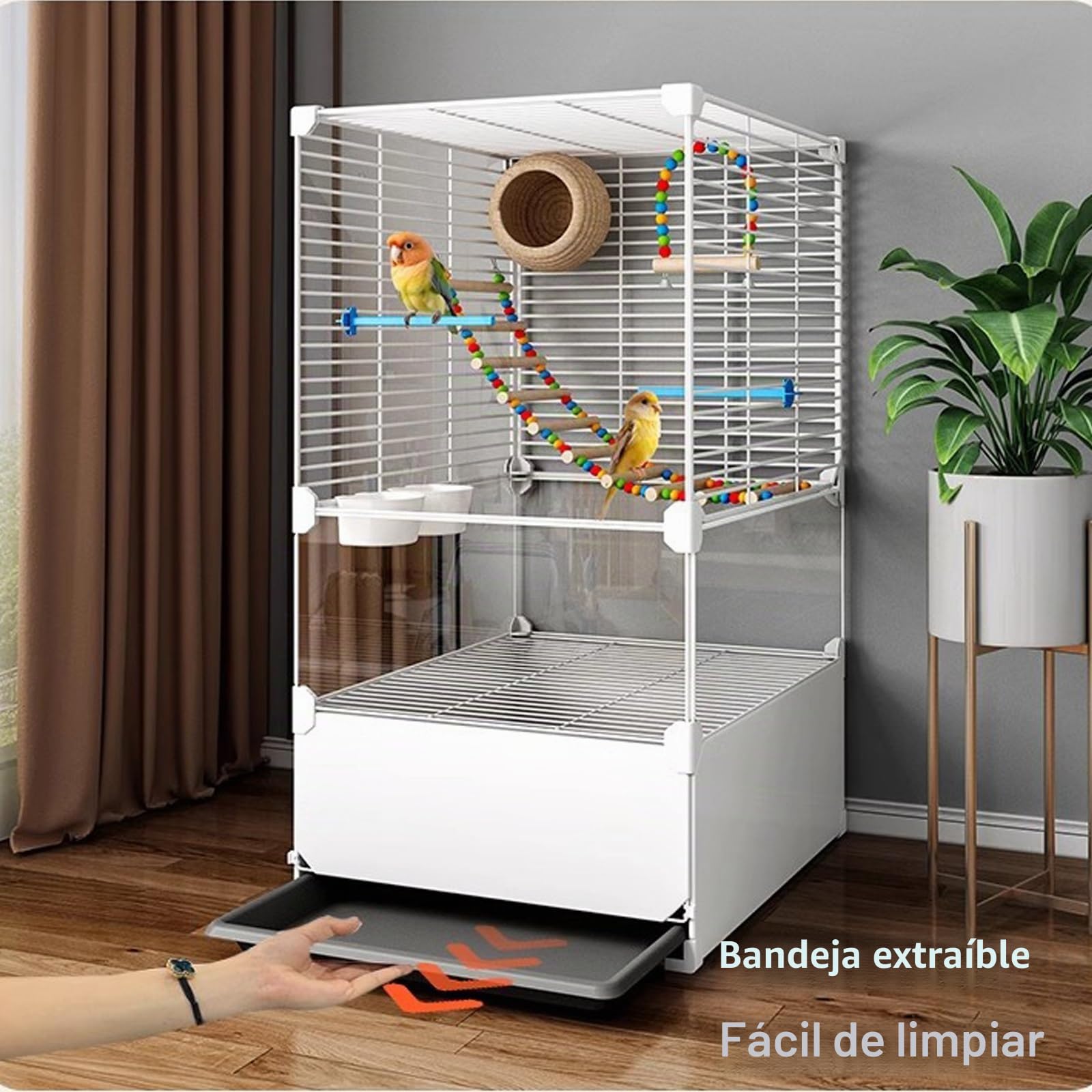 Jaula para Periquitos, Agapornis Jaula, Jaula para Pájaros Grande con Bandeja, Nido para Pájaros, Escalera, Columpio, Cuenco de Comida, para Loros, Cotorras, Agapornis, Cacatúas y Periquitos
