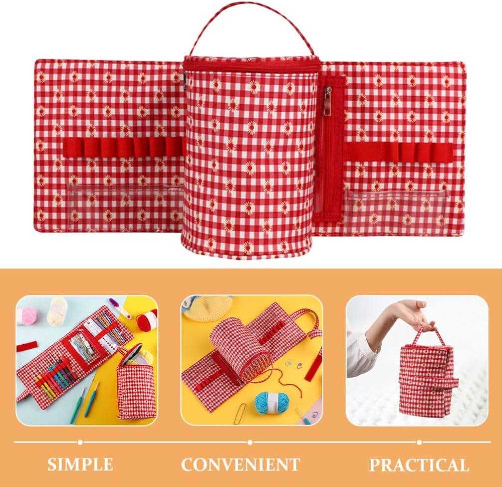 Crochet Organizer Bag with Polyester Durable Yarn Storage and Knitting Needle Case Portable Craft Project Tote