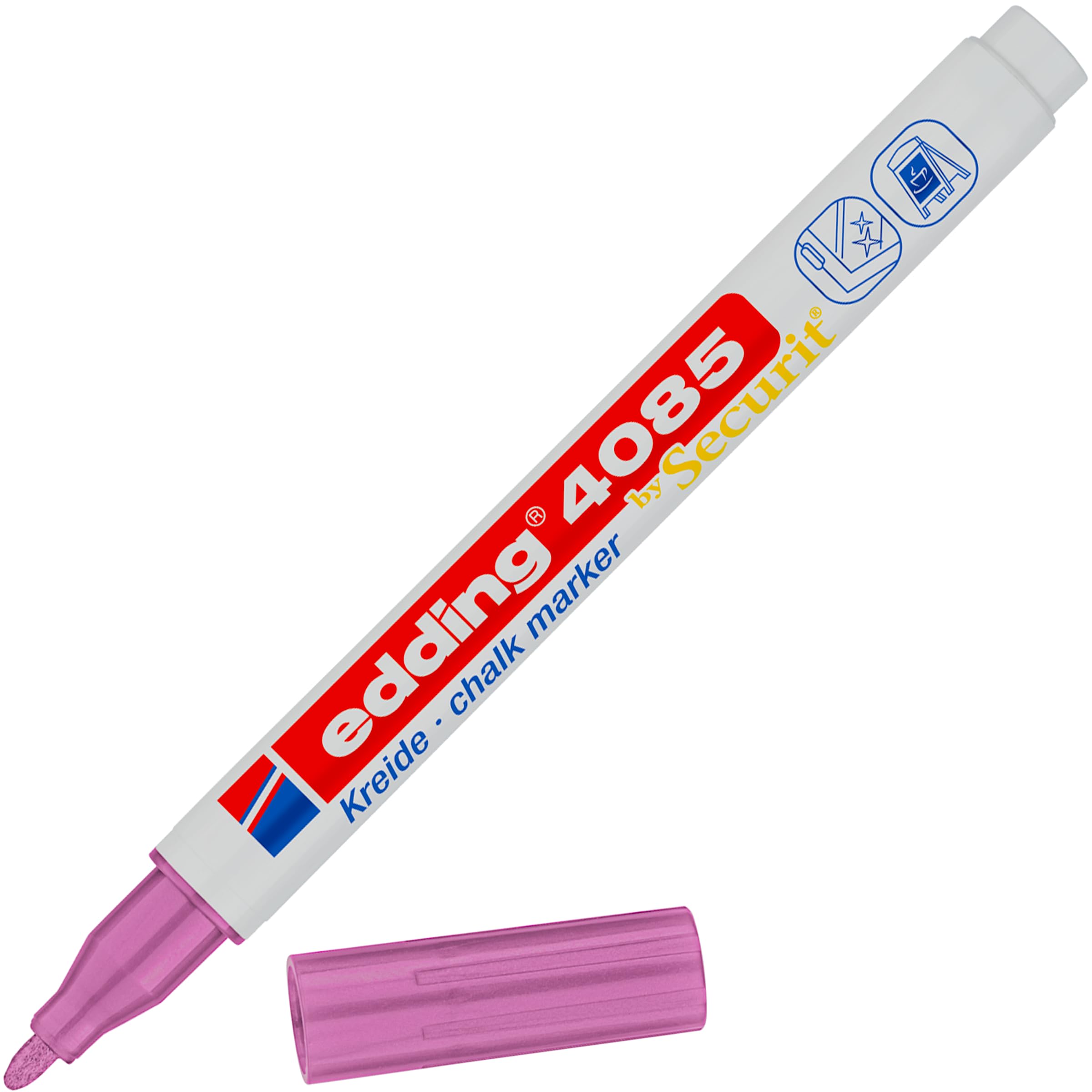 edding 4085 chalk marker - pink-metallic - 1 chalk pen - round nib 1-2 mm, fine-nib wet wipe pen for chalkboards, windows,glass,mirrors - liquid chalk marker pens for opaque coverage