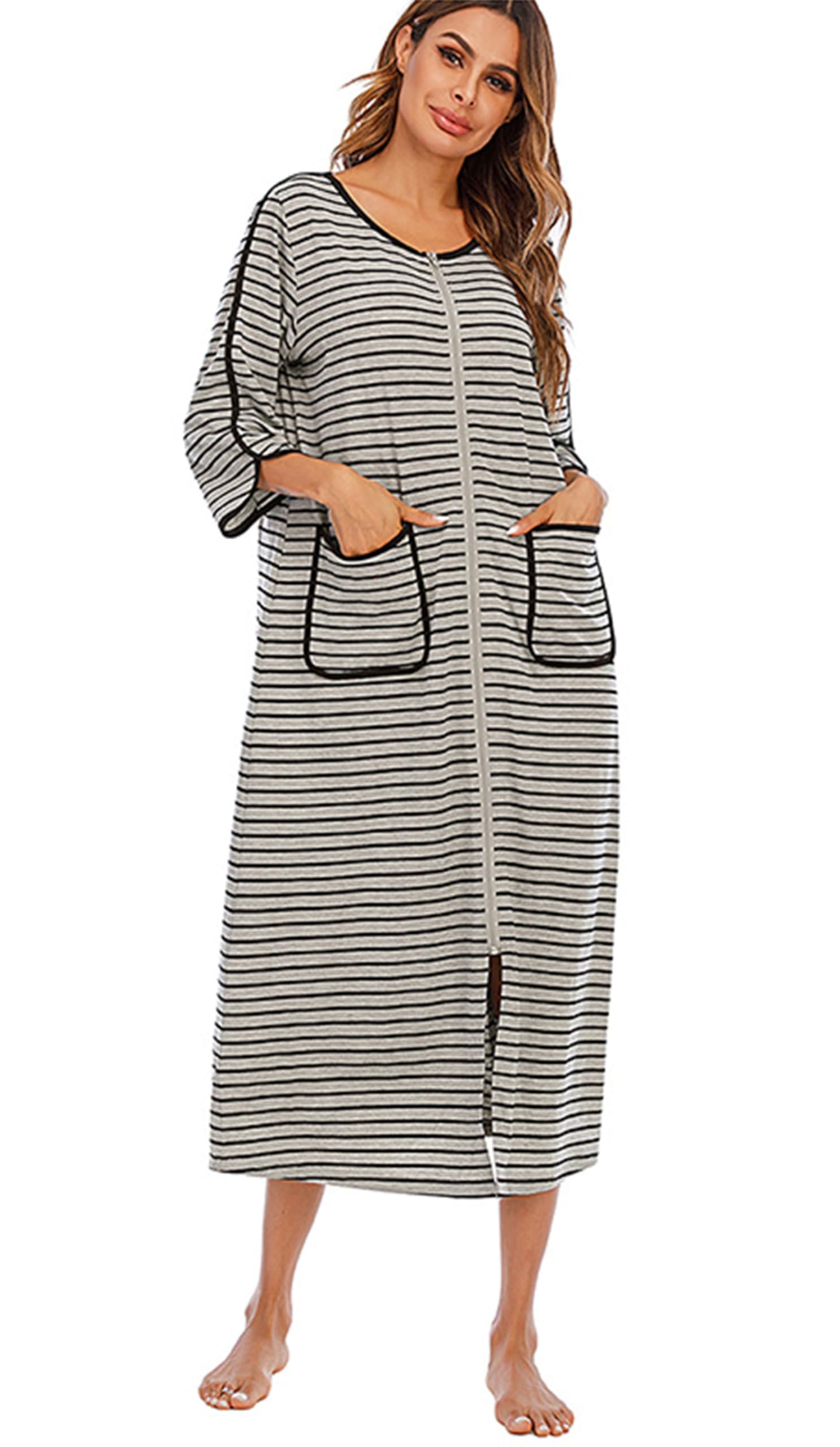 Chemise de Nuit pour Femmes Vêtements d'intérieur Longs Chemise de Nuit Ronde Vêtements de Nuit Chemise de Nuit Pleine Longueur avec Poches