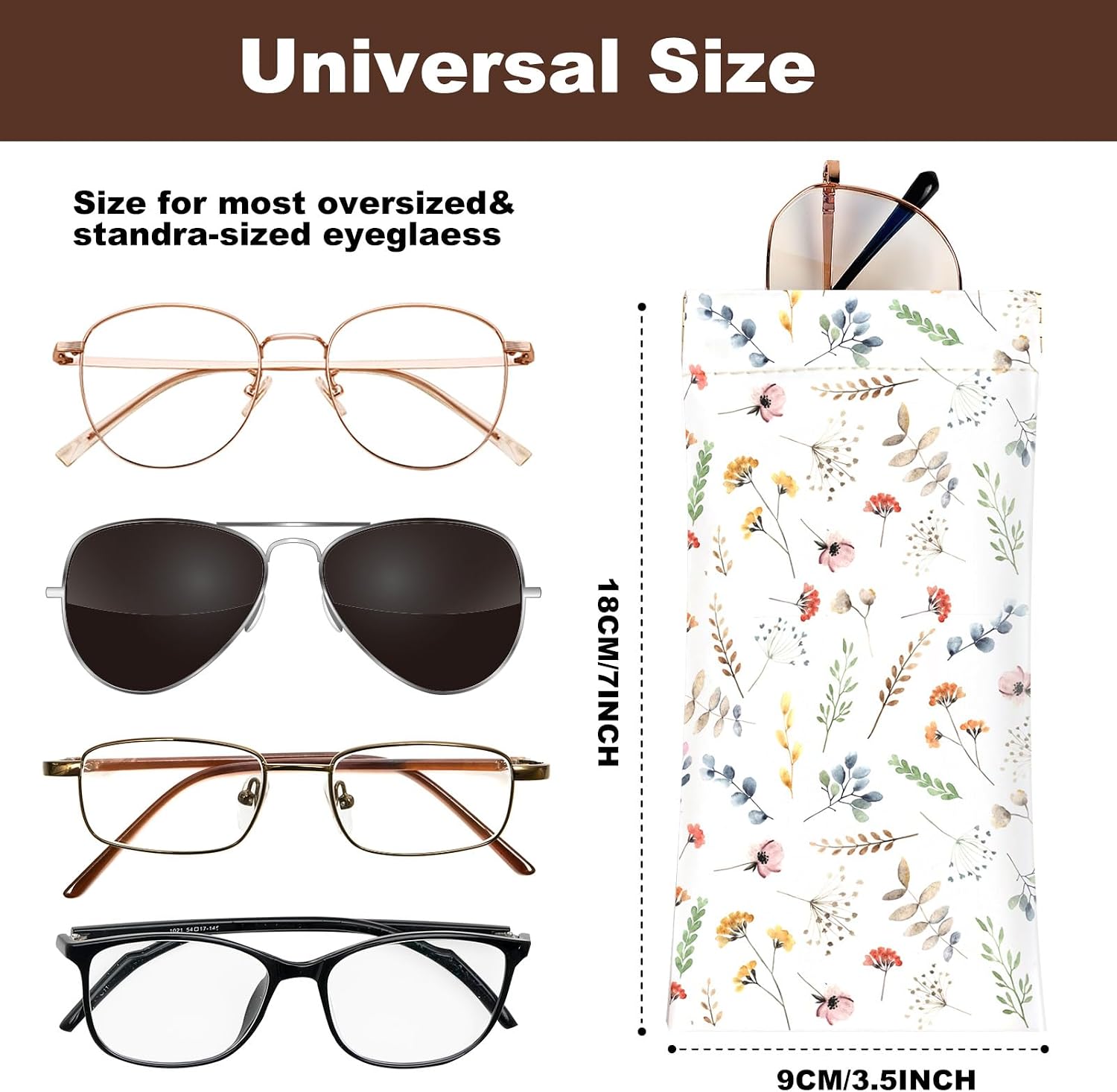 Anikathy 2Pcs Sunglass Eyeglass Glasses Case Soft PU Leather with Cleaning Cloth Portable Glasses Pouch Bag for Men Women
