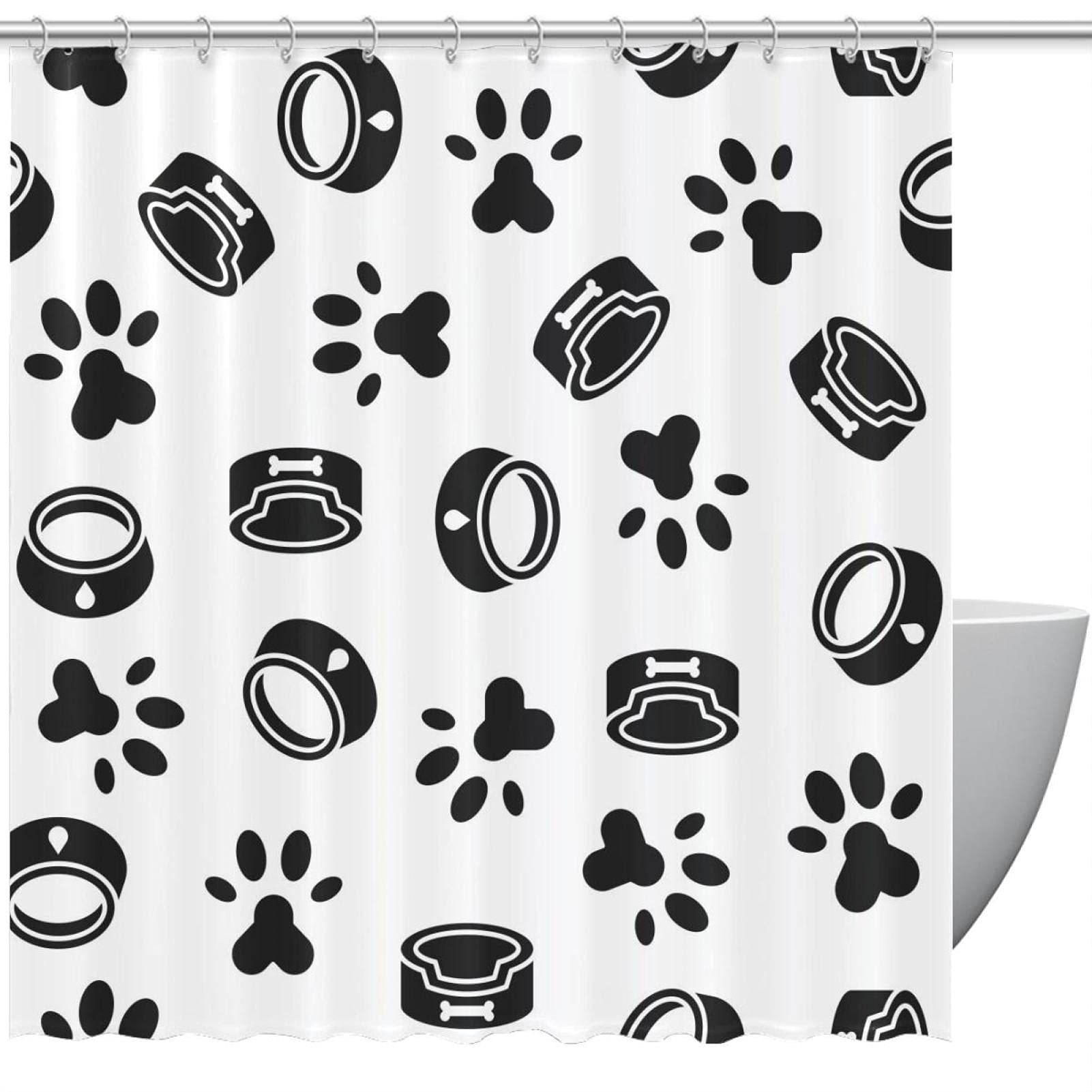 Rideau de douche pattes de chien étanche et anti-moisissure 183x183