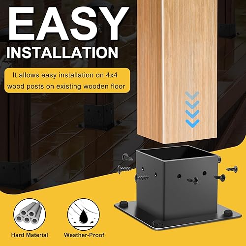 Miniatura 3 de HONSREO Base de poste de 4 x 4, 6 soportes de poste (tamaño interior de 3.5 x 3.5 pulgadas), anclaje de acero resistente con recubrimiento de polvo