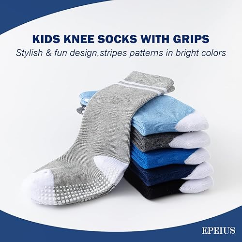 Miniatura 4 de EPEIUS Calcetines altos hasta la rodilla con agarre antideslizante, calcetines de tubo para niños y niñas, paquete de 5 unidades