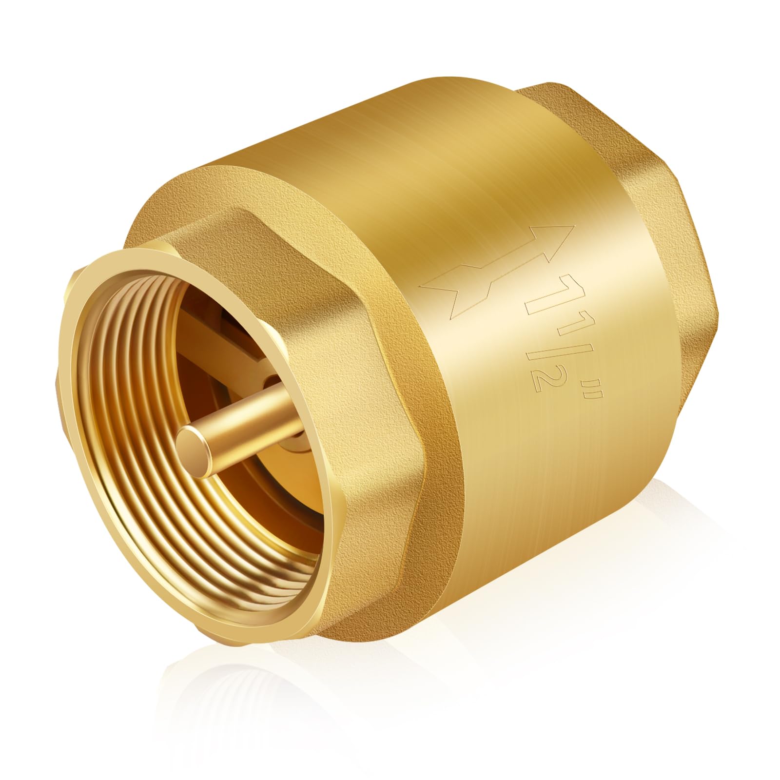 Boltigen Solid Brass Spring Check Valve, 1-1/2 Inch NPT Female Thread