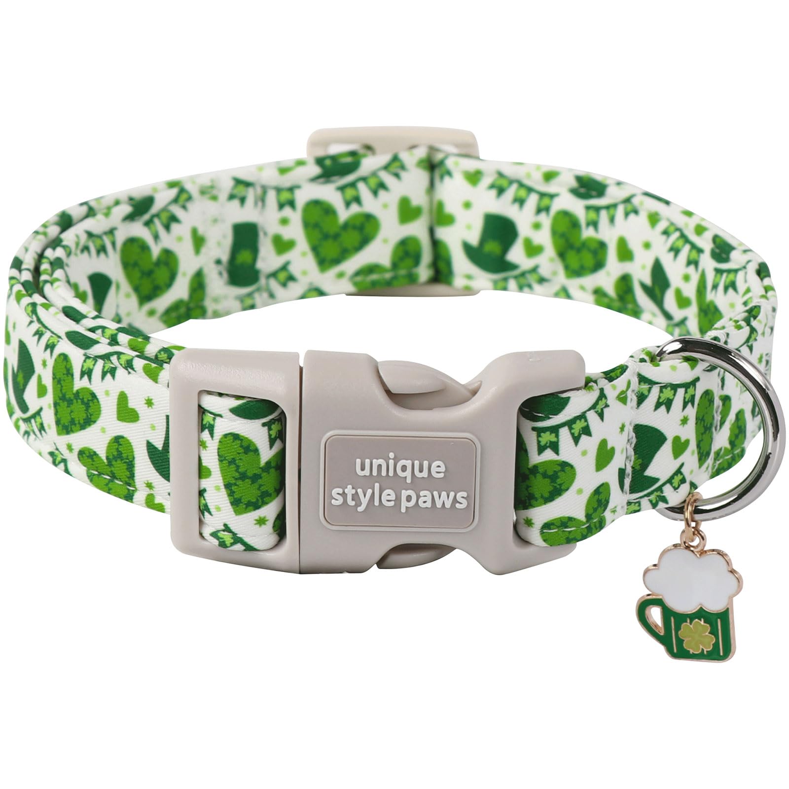 Unique style paws St. Patrick's Day Dog Collar Plastic Buckle Collar with Pendant Green Lucky Magic Hat Gift for Small Medium Large Boys Girls Dogs
