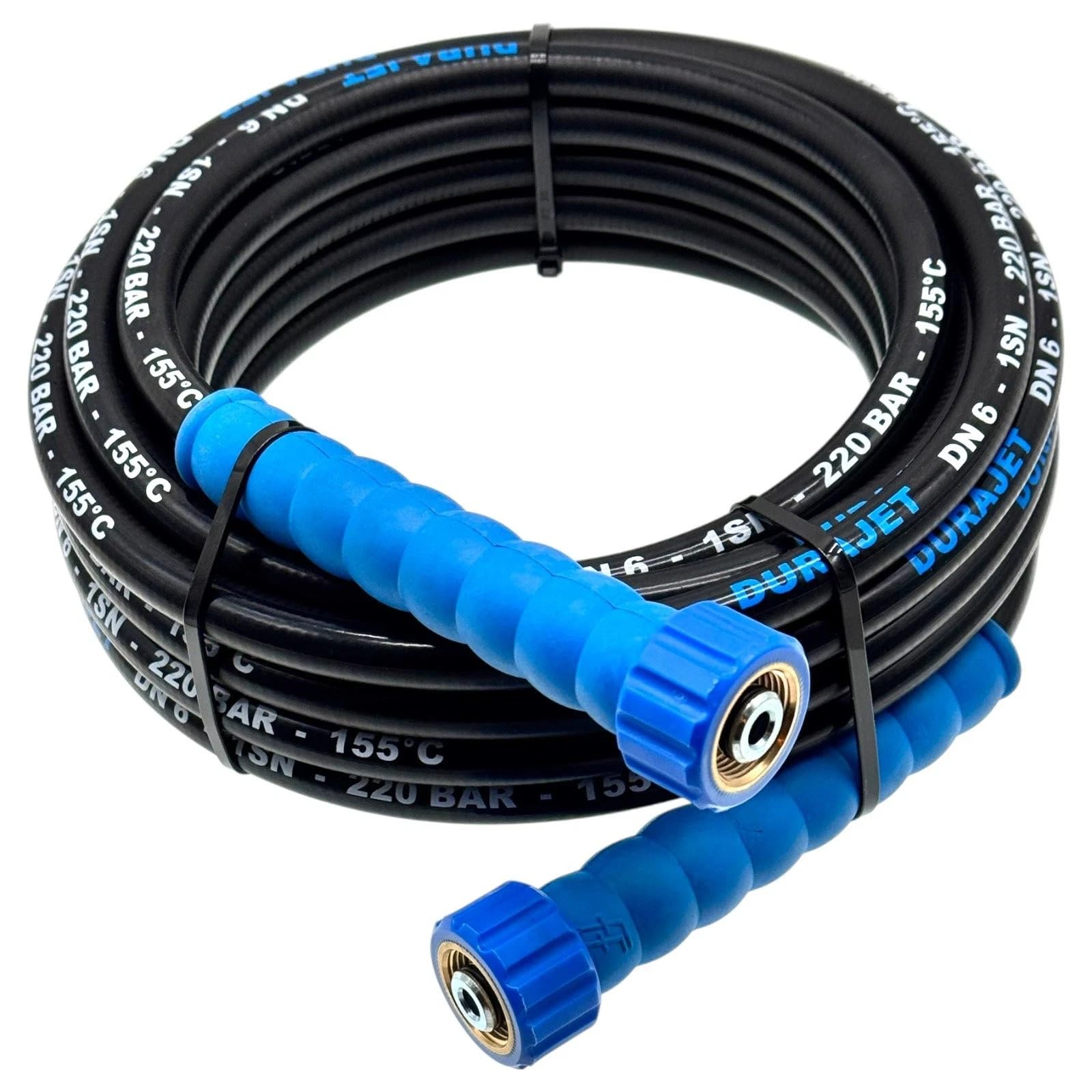 DURAJET Tubo di ricambio per idropulitrice, 10 m, M22 x 1,5 IG su entrambi i lati, 220 bar, 150 °C, tubo di ricambio per idropulitrice ad alta pressione, protezione antipiega blu, adatto per Kärcher