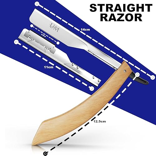 Miniatura 4 de UM Supplies Maquinilla de afeitar de borde recto con 10 cuchillas reemplazables de doble filo  Maquinillas de afeitar de peluquero para afeitar