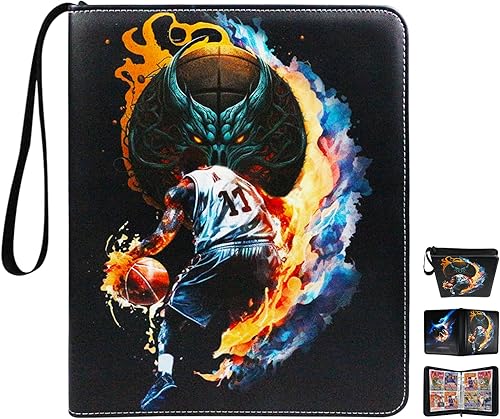 Carpeta de tarjetas de baloncesto con 4 bolsillos para 400 tarjetas con 50 fundas extraíbles, carpeta de tarjetas intercambiables, carpeta de
