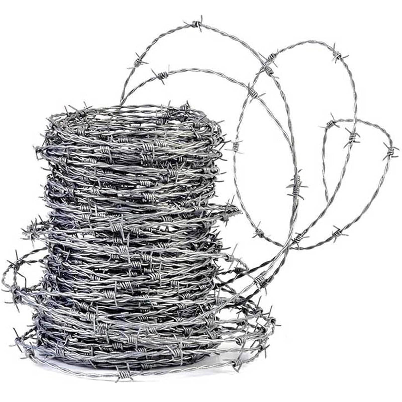 Rollo Alambre Espino Galvanizado Caliente - 4 Puntas para Valla Protección - Cortable y Resistente - Uso Rural/Campo/Balcones,2.2mm,100m(328ft)