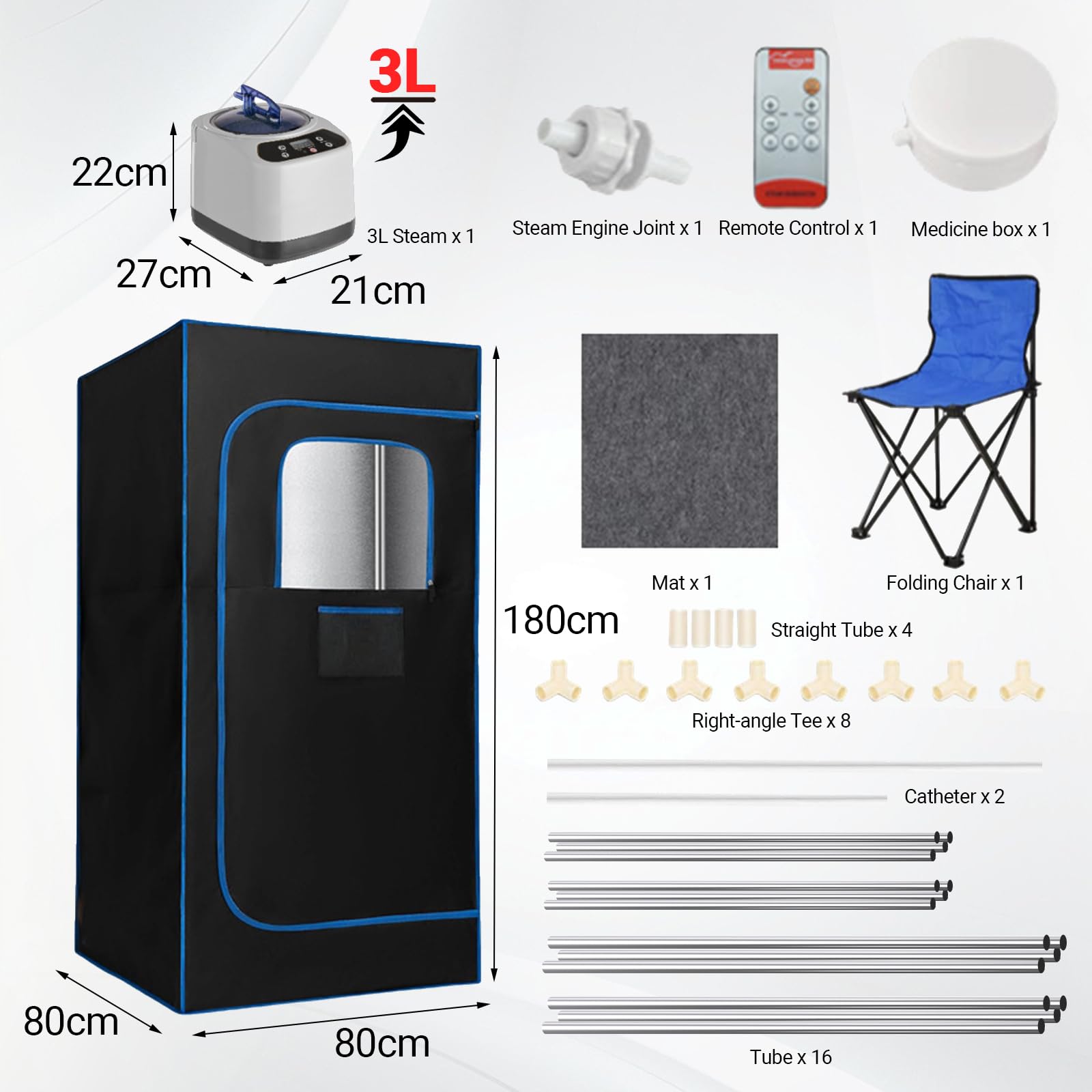 Tente De Sauna Portable Pour Un Usage Domestique, 180x80x80cm, Gousse De Sauna éTanche Avec GéNéRateur De Vapeur De 1200w 3l, Peut Se Tenir Debout Ou S'Asseoir Pour La Relaxation, Soulager Le Stress