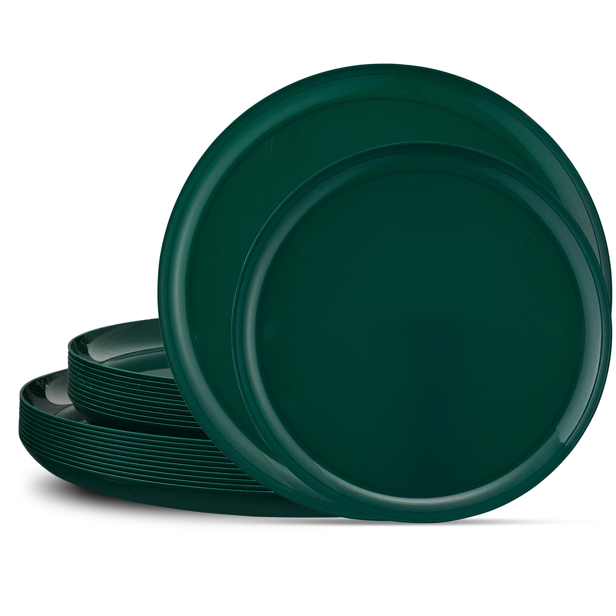 PLASTICPRO 20 Piece Combo Plates Set includes 10-8.6'' inch Plates & 10-10.6'' inch Plates Green Plastic Party Plates, heavyweight Elegant, Disposable, Tableware