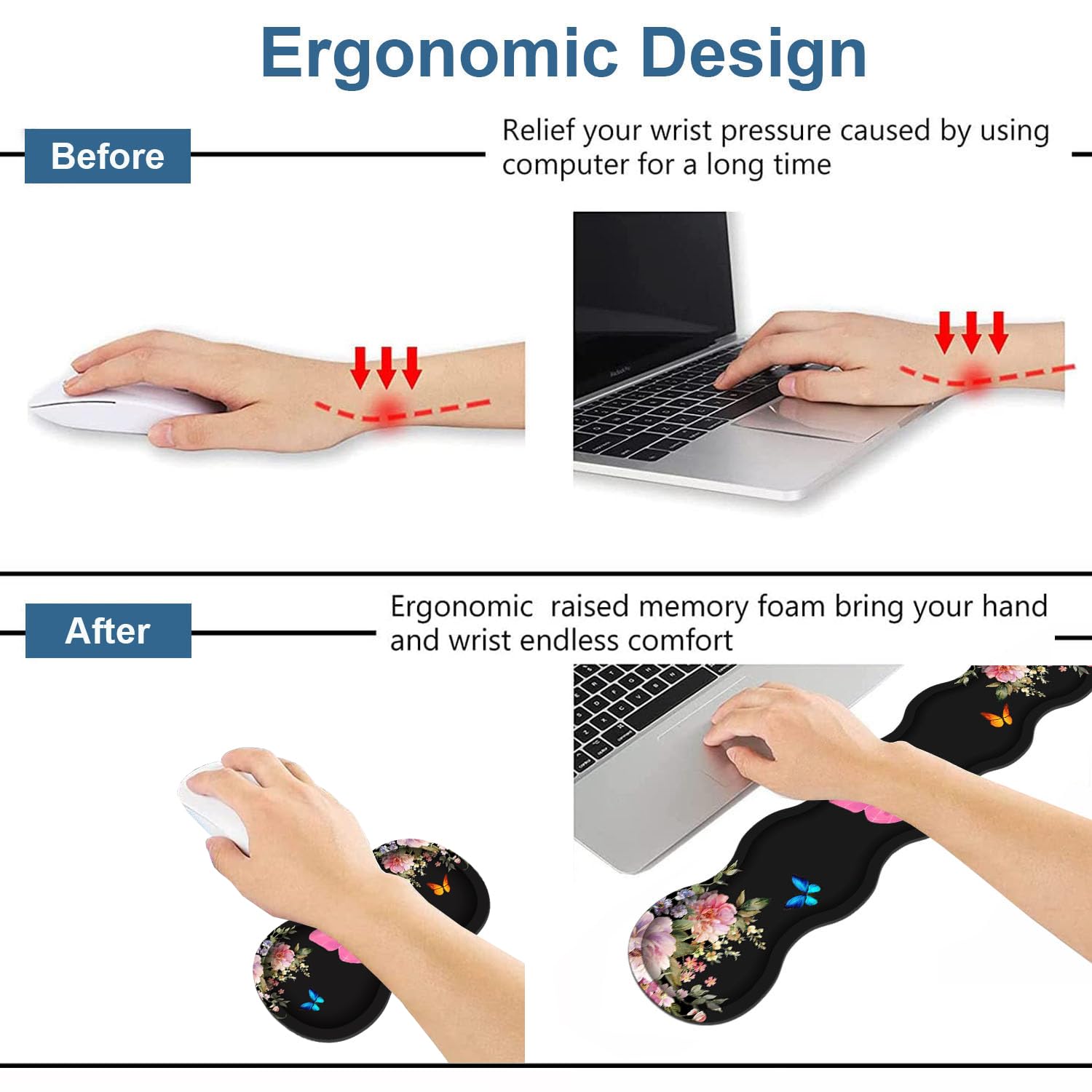 Keyboard Mouse Pad Set,Large Desk Pad Keyboard Wrist Rest Mouse Pad Wrist Support Coaster,Easy Typing Pain Relief Non-Slip Mousepad Wrist Support Mousepad Set Home Office,Sunflower