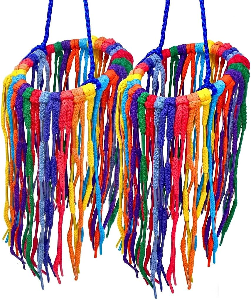 Bonka Bird Toys 51213 Large Aglet Heaven 9" Pk2 Hanging Cotton Shoelace Ring Toy for Medium to Large Birds Like Eclectus Amazons African Greys