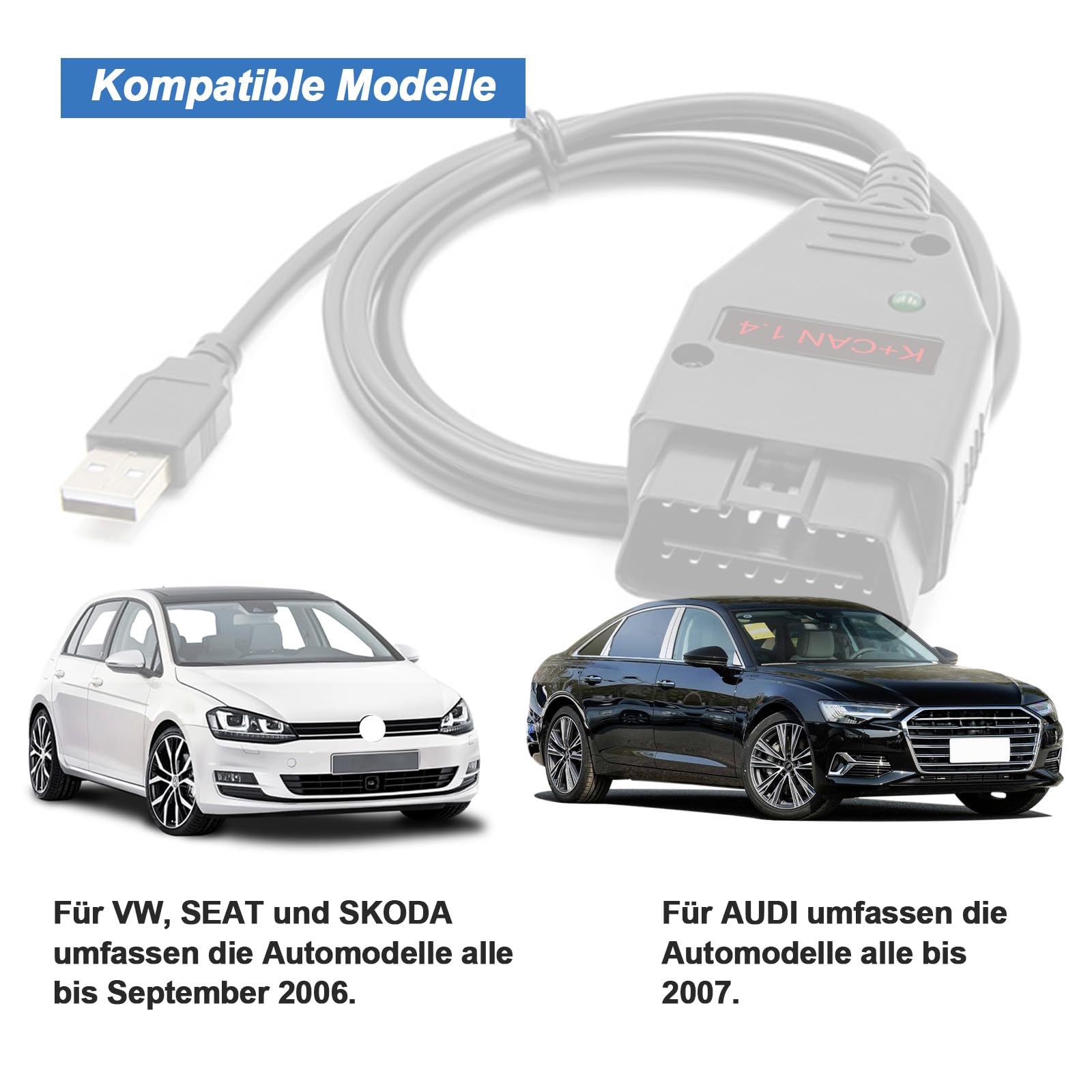 per K CAN Commander v1.4 Cavo for V-A-G,Lettore Codici OBD per Veicoli for V-vv/Audi/Skoda/SEAT/Nissan,Compatibile con k+can Commander 1.4 e V WTOOL Software di Programmazione ECU Scanner Strumento