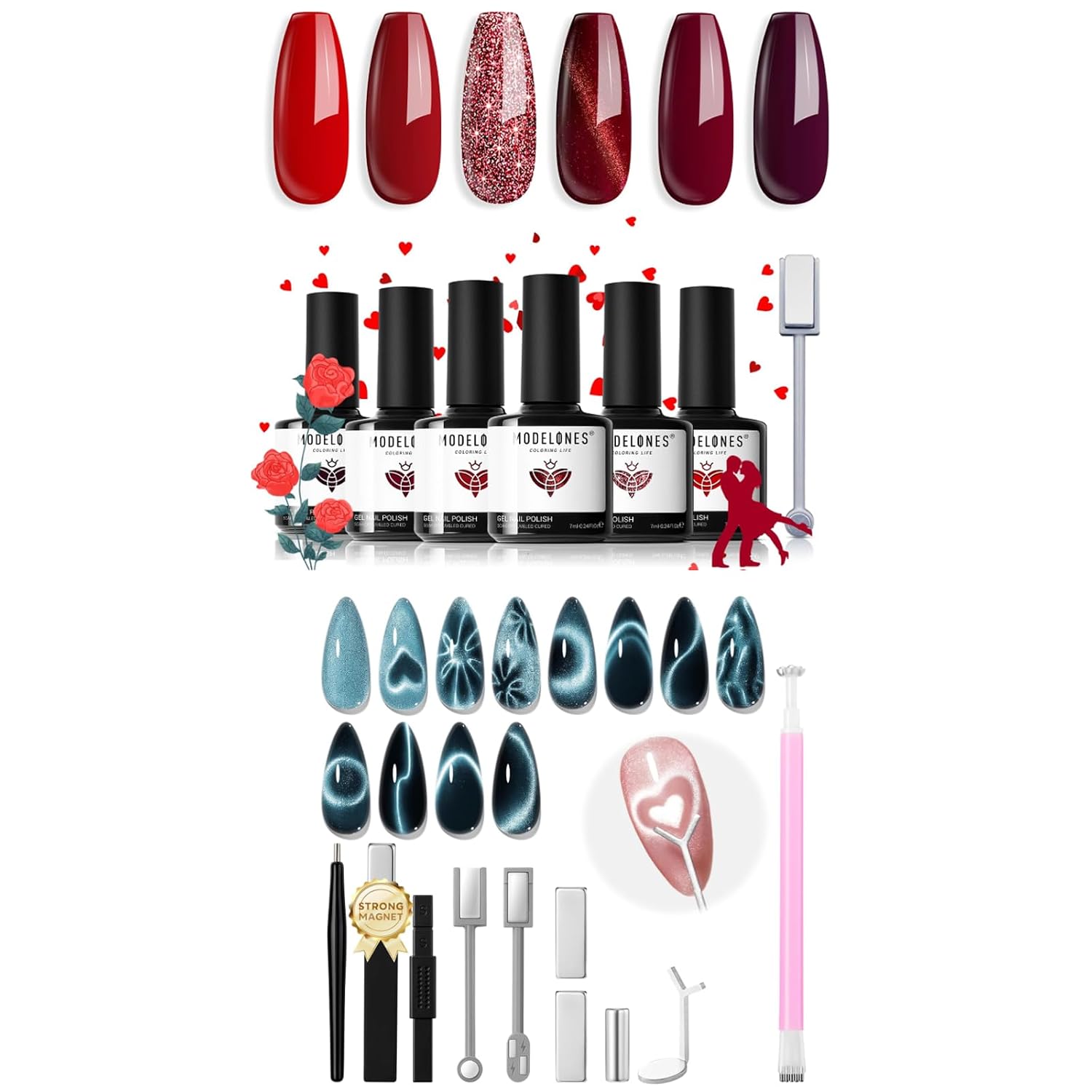 modelones Cat Eye Magnet Set+ 6 colors Gel Nail Polish Set