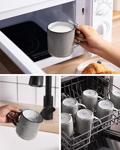 Miniatura 7 de Famiware Juego de tazas de café para 4 tazas de catering de 12 onzas con asa para café té cacao leche azul ahumado