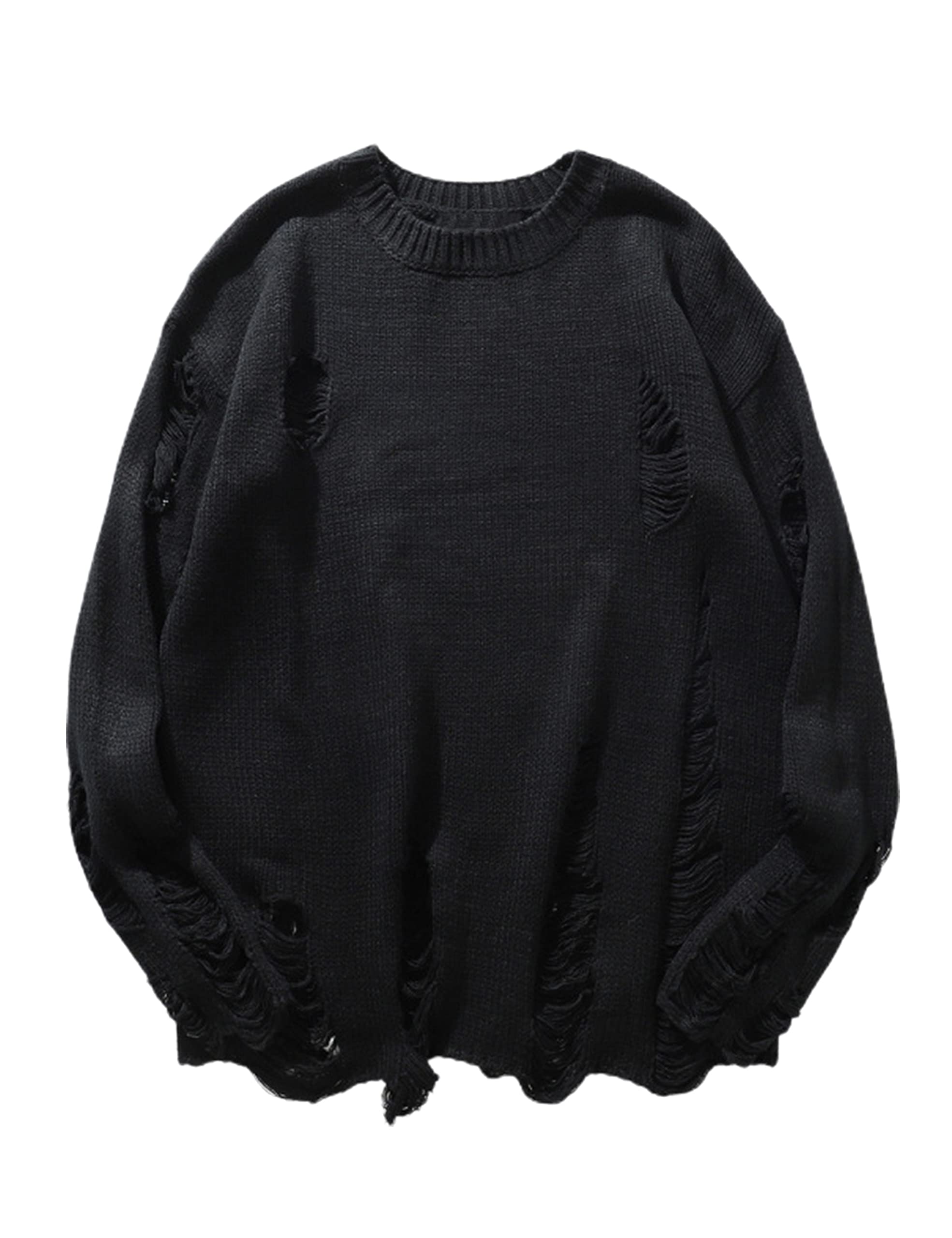 Zhiyouni Womens Punk Gothic Sweater Loose Oversized Striped Ripped Pullover Knit Sweaters