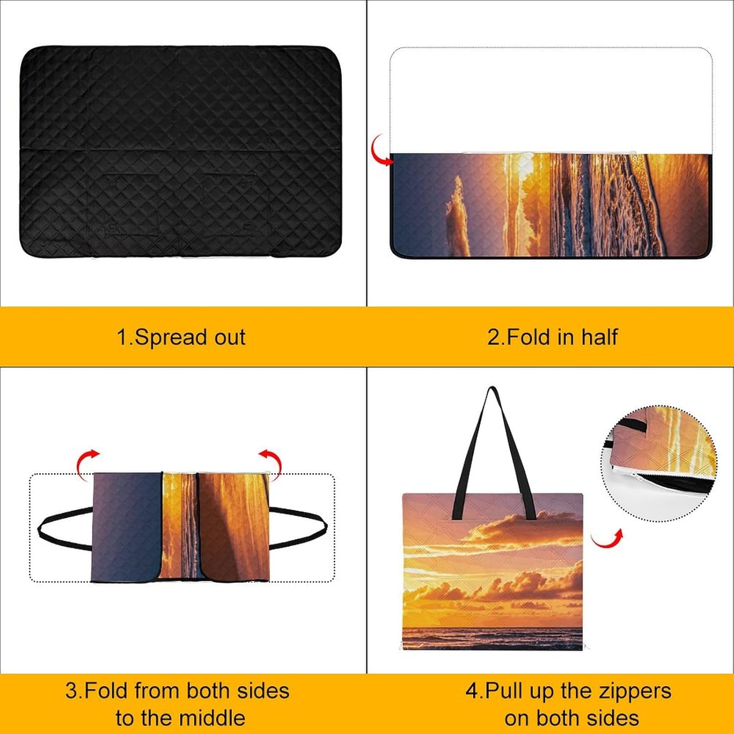 Picnic Blankets Waterproof and Foldable Picnic Beach Mat Portable Beach Sunset Waves Camping Blanket for Camping, Park, Beach