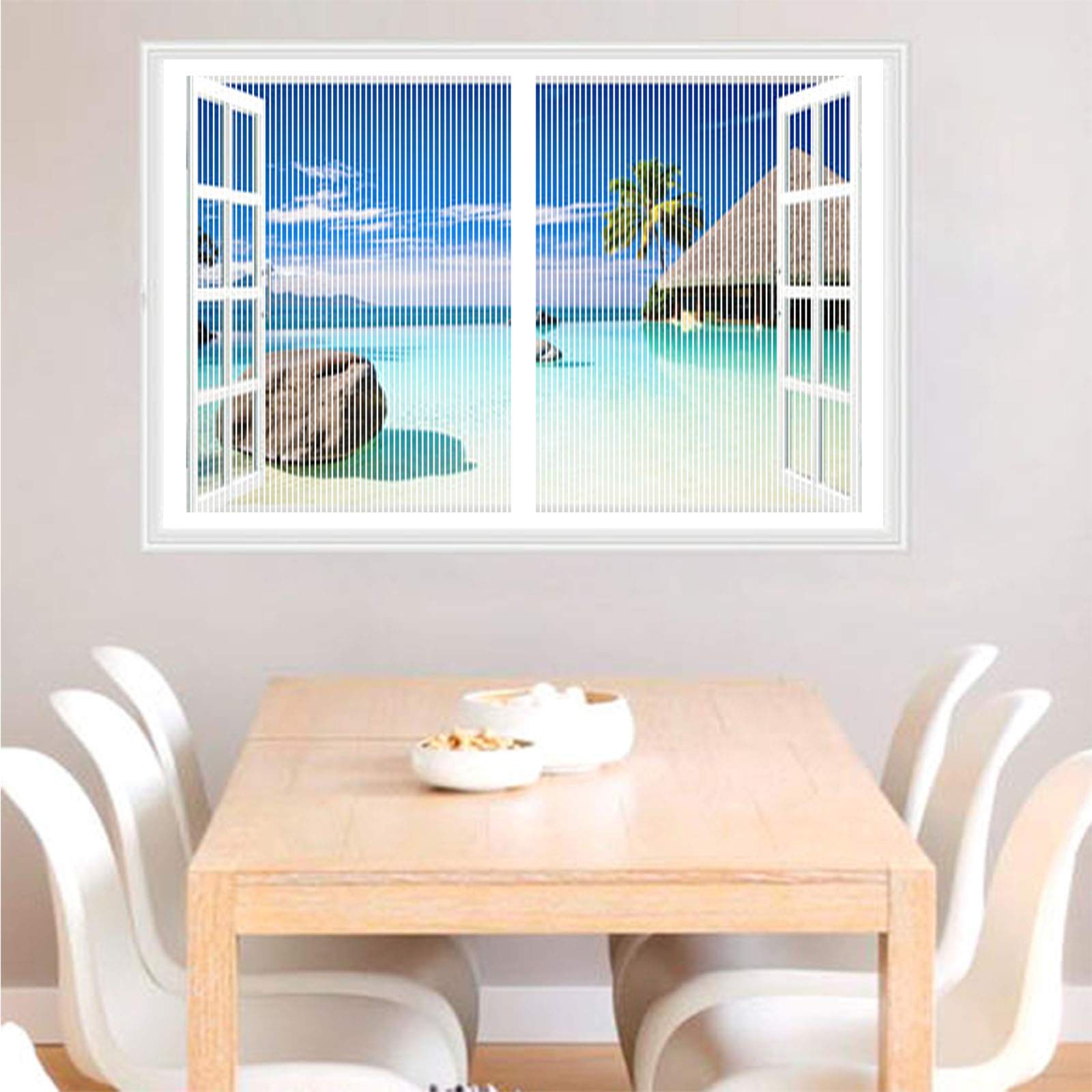 Moustiquaire Fenêtre Magnétique, Automatiquementfermé, Moustiquaire Porte sans Percer pour Couloirs, Blanc, (47x47inch)120x120cm