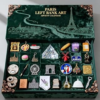 2025 Paris Left Bank Art Advent Calendar, With 24 Miniature Paris Landmarks & Food Elements, Left Bank Holiday Countdown Gift Box with Display Scene, Immersive Parisian Christmas Décor (1pcs)