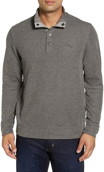 Tommy Bahama Mens Cold Springs Mock-Collar Henley Sweater, Brown, Small