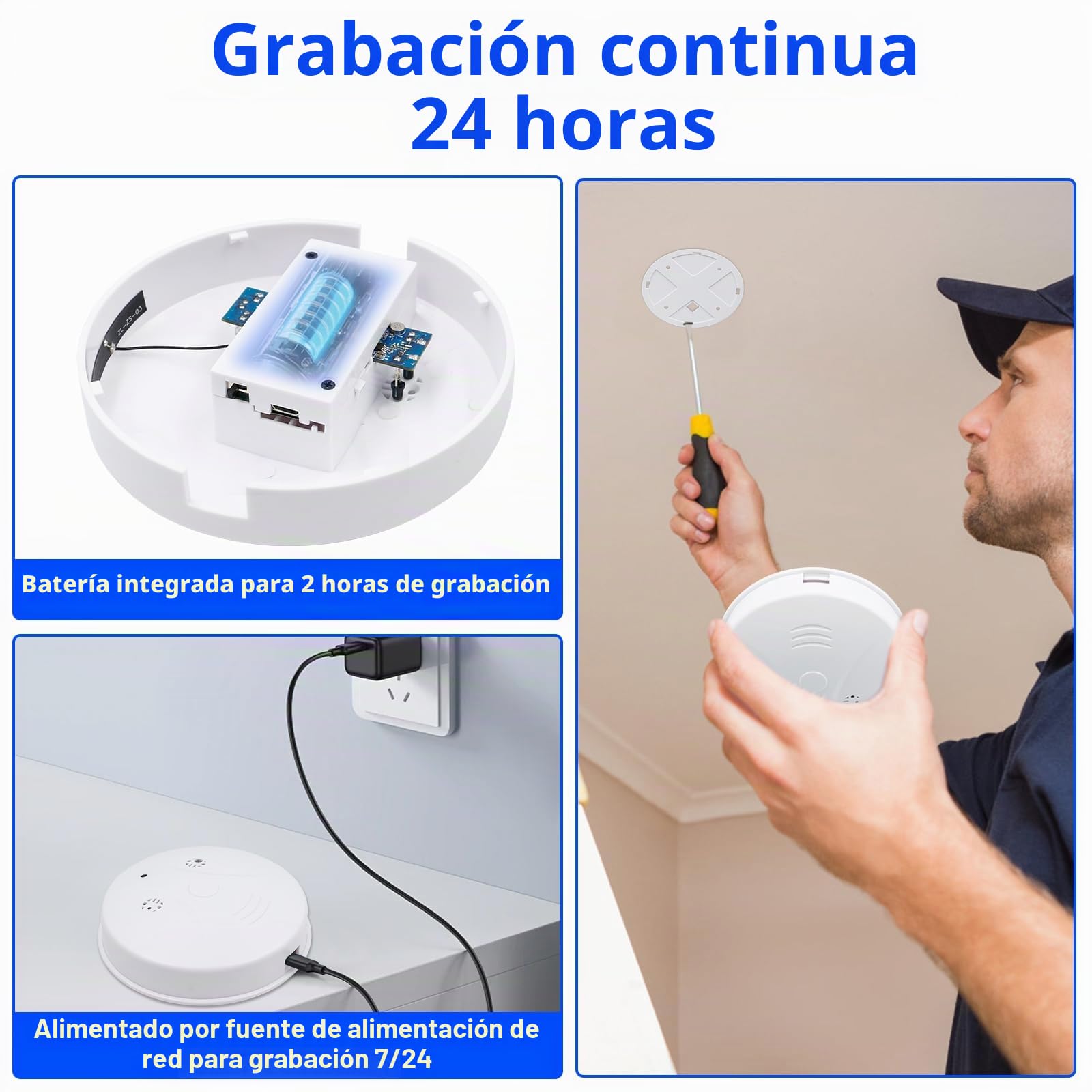 Cámara Espía, MiniCámara Oculta Detector de Humo WiFi 2.4/5GHz | 120°＆1080p Vigilancia Inalámbrica, Visión Nocturna IR, Detección Movimiento , Grabación en Bucle,Para Interio,App Android/iOS