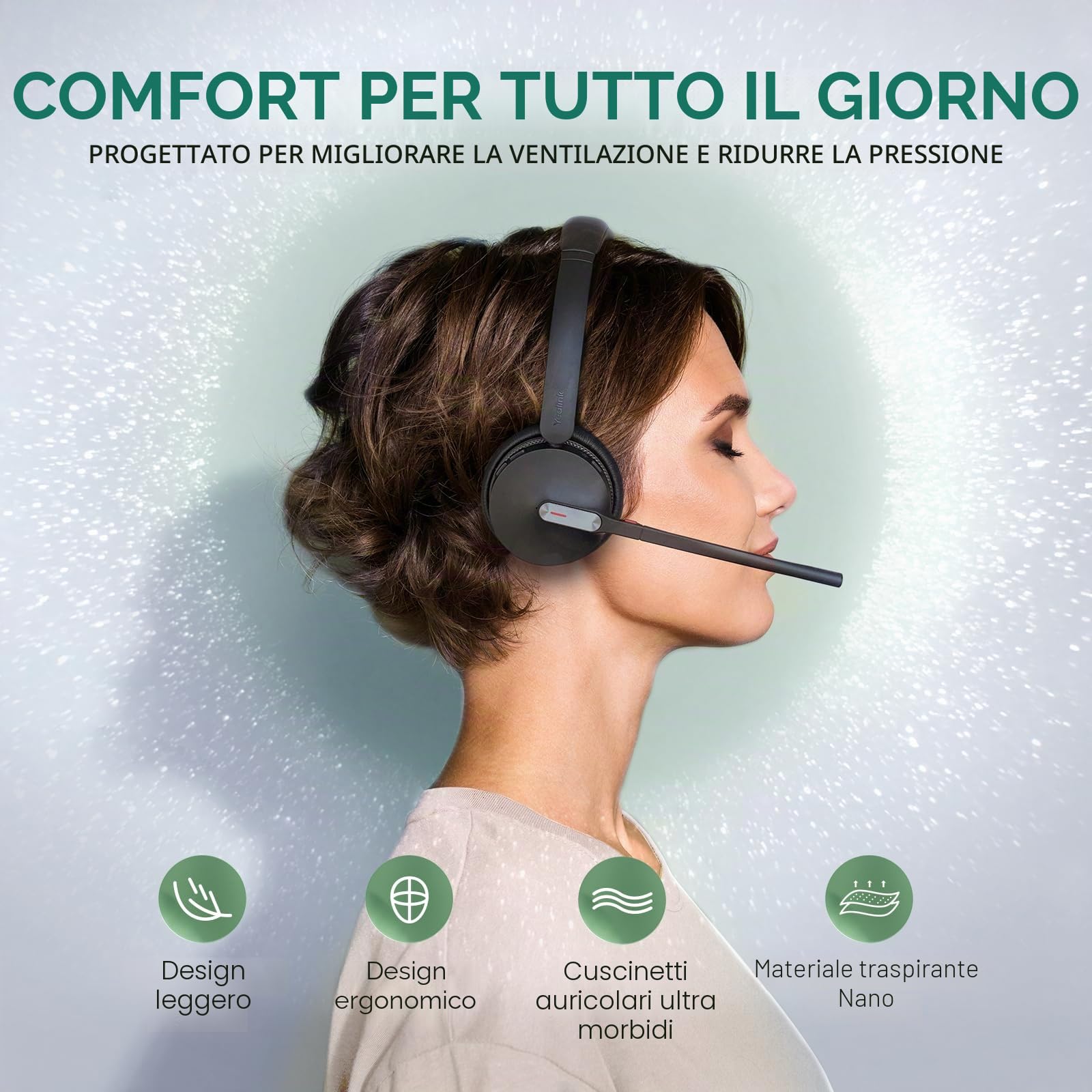 Yealink Cuffie wireless DECT & Bluetooth WH64 Mono, portata 185 m, 3 microfoni, cancellazione del rumore, batteria 26H, per telefono da ufficio, VoIP, rete fissa, PC, laptop, squadre, zoom